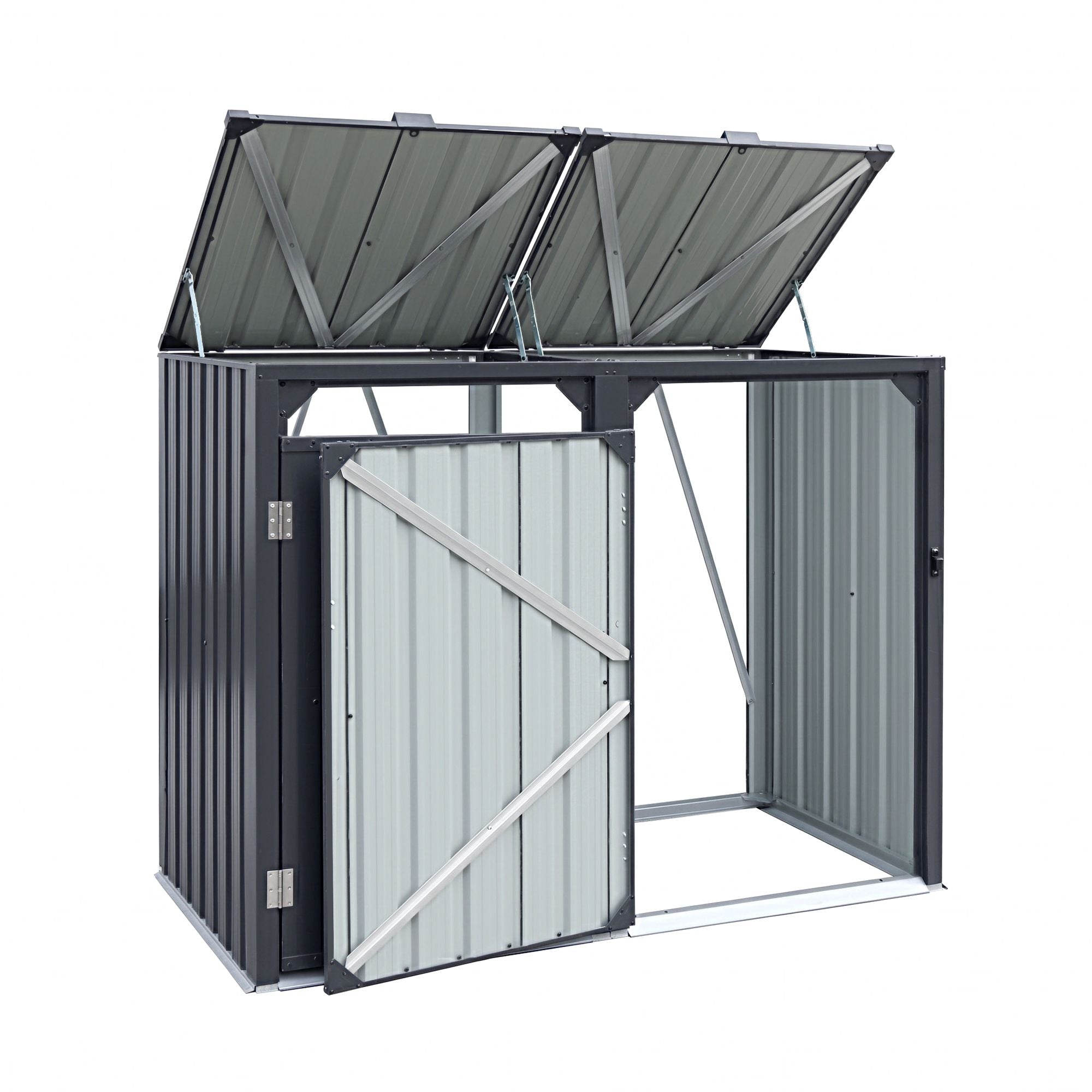 Double Wheelie Waste Bin Storage Shed Steel Enclosure for Garden - Grey - Home & Garden > Storage > Sheds - Rivercity House & Home Co. (ABN 18 642 972 209) - Affordable Modern Furniture Australia