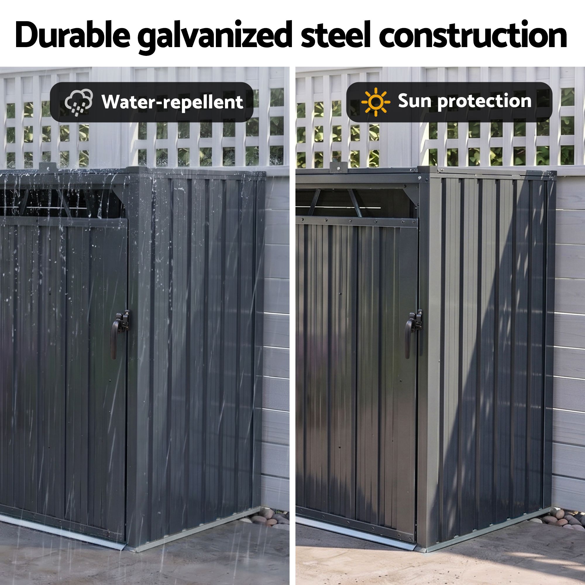 Double Wheelie Waste Bin Storage Shed Steel Enclosure for Garden - Grey - Home & Garden > Storage > Sheds - Rivercity House & Home Co. (ABN 18 642 972 209) - Affordable Modern Furniture Australia