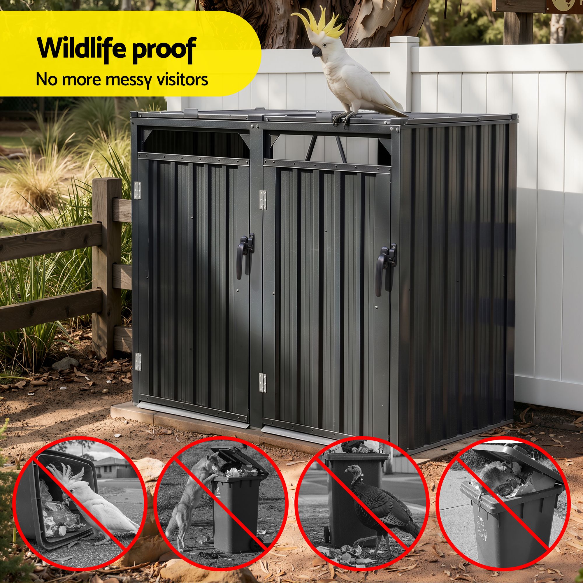 Double Wheelie Waste Bin Storage Shed Steel Enclosure for Garden - Grey - Home & Garden > Storage > Sheds - Rivercity House & Home Co. (ABN 18 642 972 209) - Affordable Modern Furniture Australia