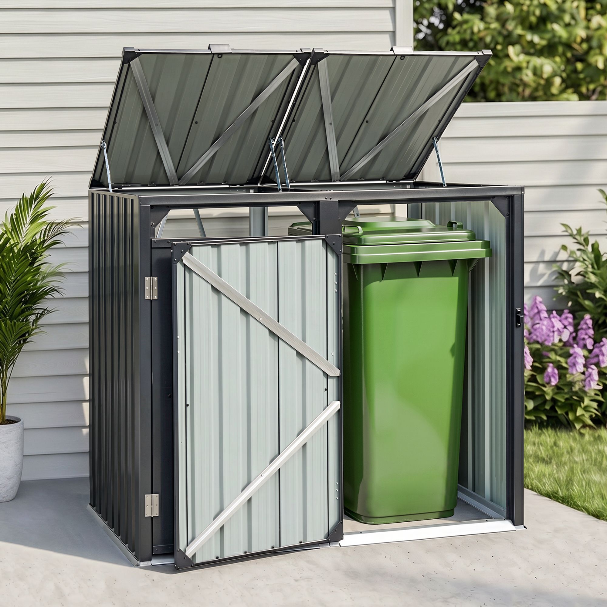 Double Wheelie Waste Bin Storage Shed Steel Enclosure for Garden - Grey - Home & Garden > Storage > Sheds - Rivercity House & Home Co. (ABN 18 642 972 209) - Affordable Modern Furniture Australia