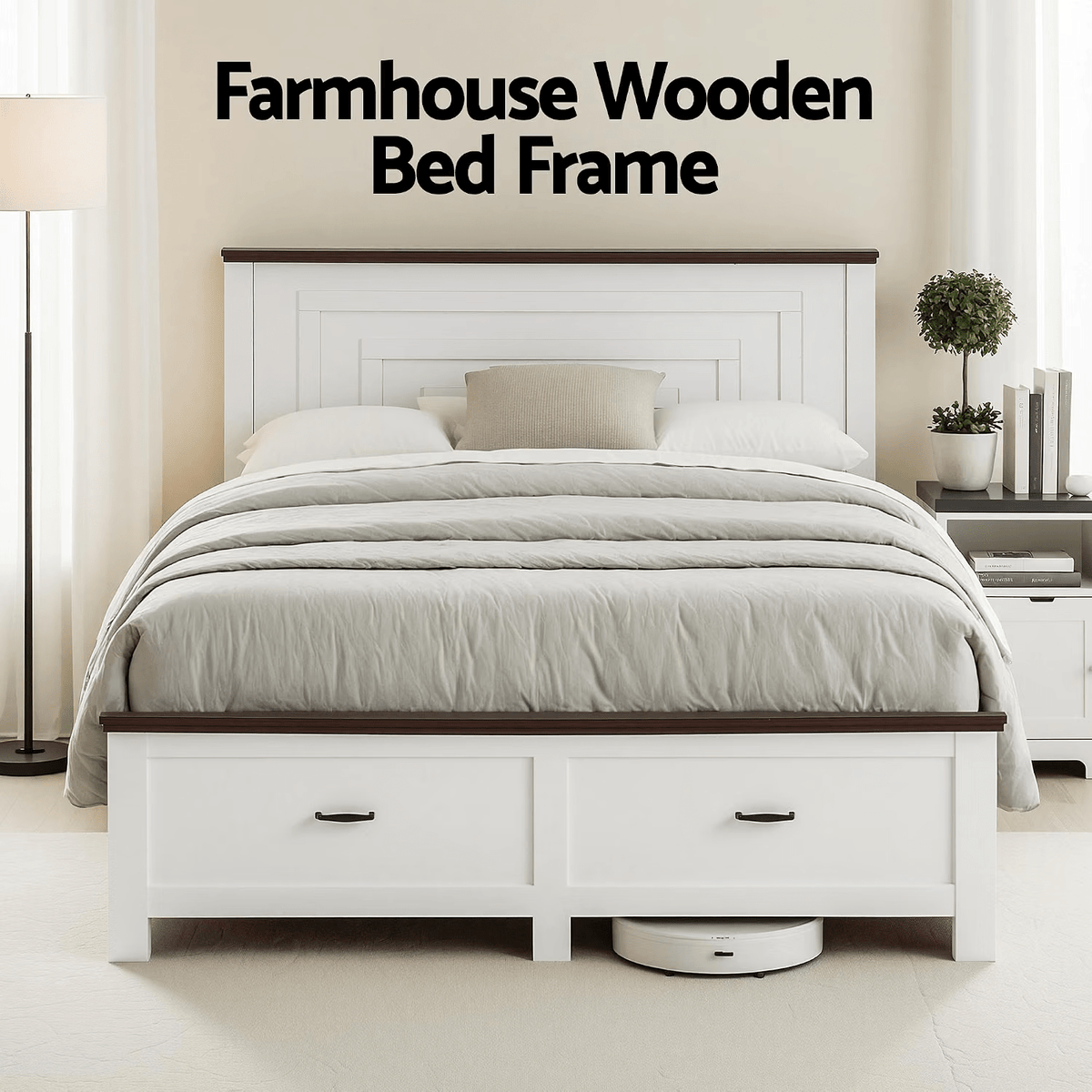 Double Wooden Bed Frame with 2 Bedside Tables Bedroom Furniture Set - Furniture > Bedroom > Beds & Bed Frames - Rivercity House & Home Co. (ABN 18 642 972 209) - Affordable Modern Furniture Australia