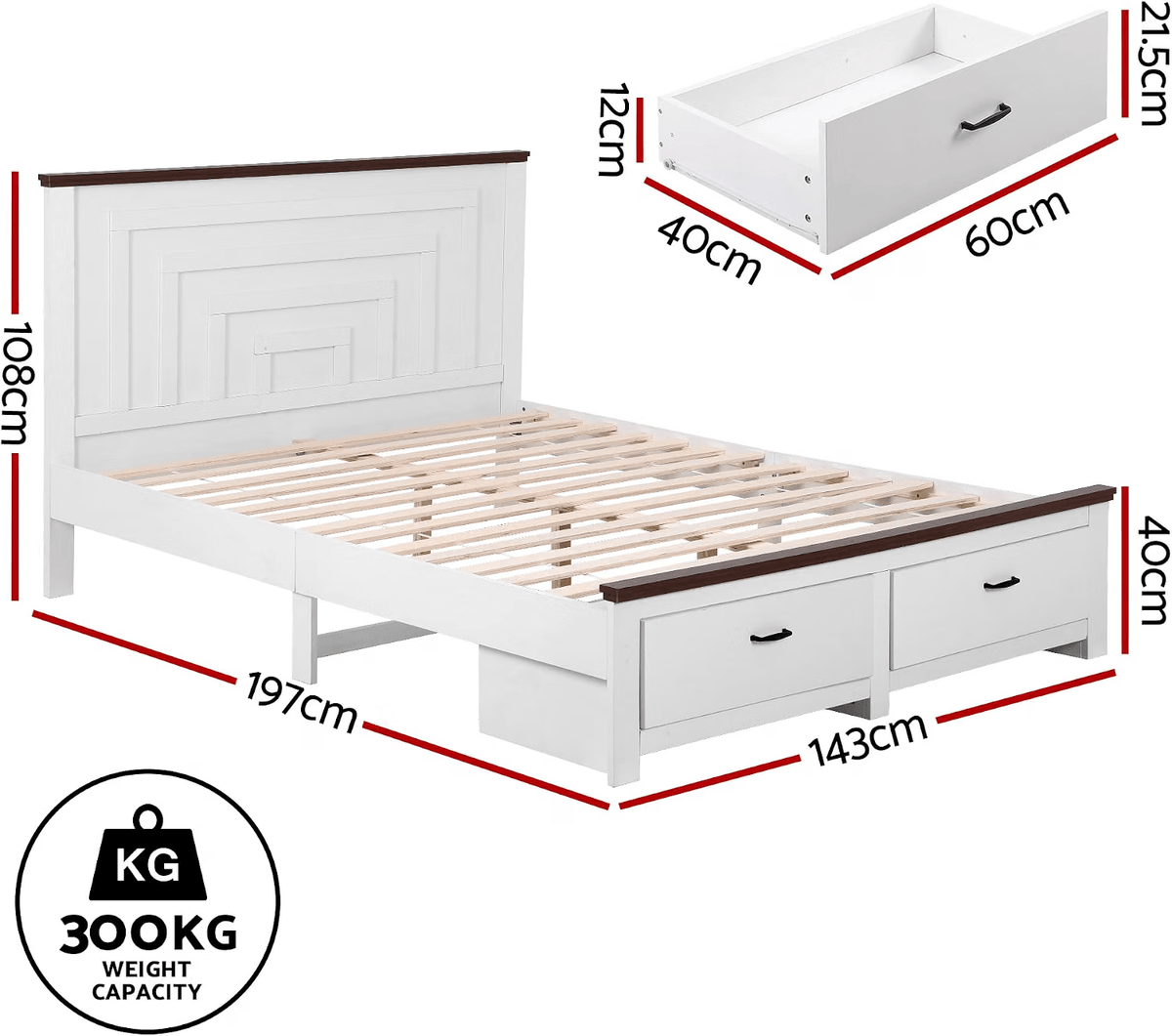 Double Wooden Bed Frame with 2 Bedside Tables Bedroom Furniture Set - Furniture > Bedroom > Beds & Bed Frames - Rivercity House & Home Co. (ABN 18 642 972 209) - Affordable Modern Furniture Australia