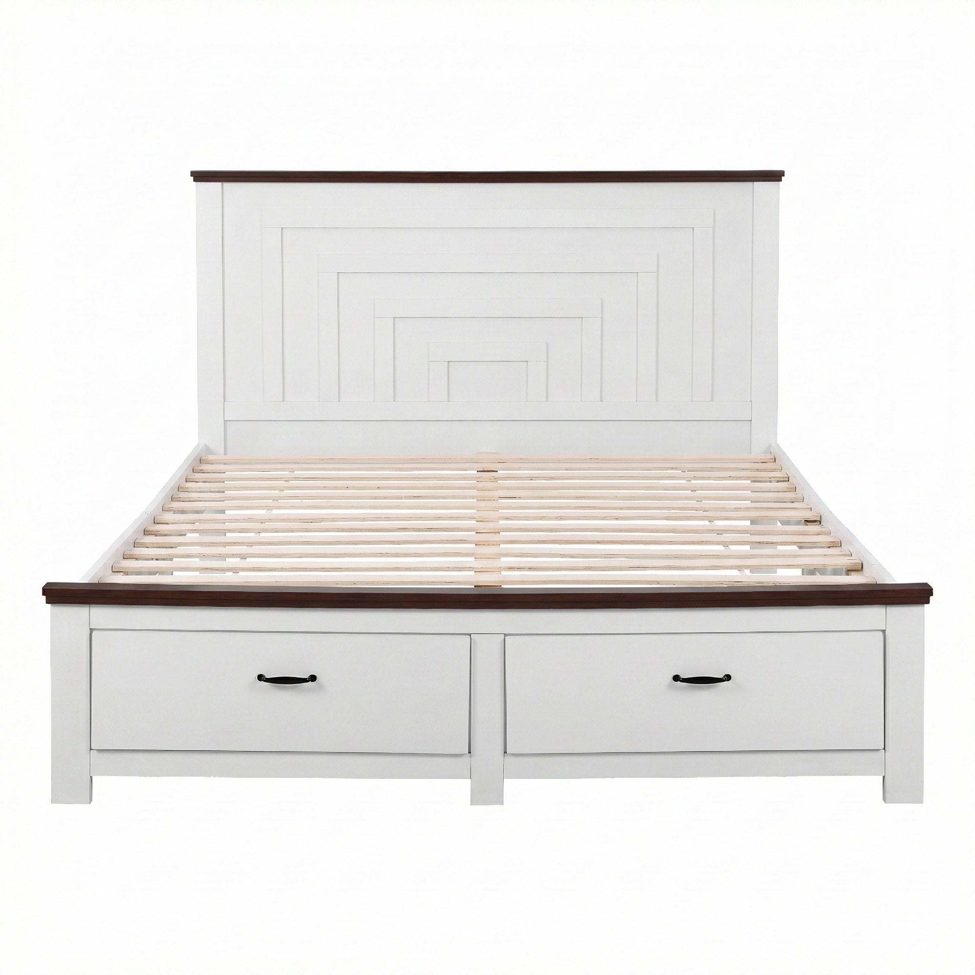 Double Wooden Bed Frame with 2 Drawer Platform Bed with 108cm Solid High Headboard White Bed Base for Bedroom Easy Assembly - Furniture > Bedroom > Beds & Bed Frames - Rivercity House & Home Co. (ABN 18 642 972 209) - Affordable Modern Furniture Australia