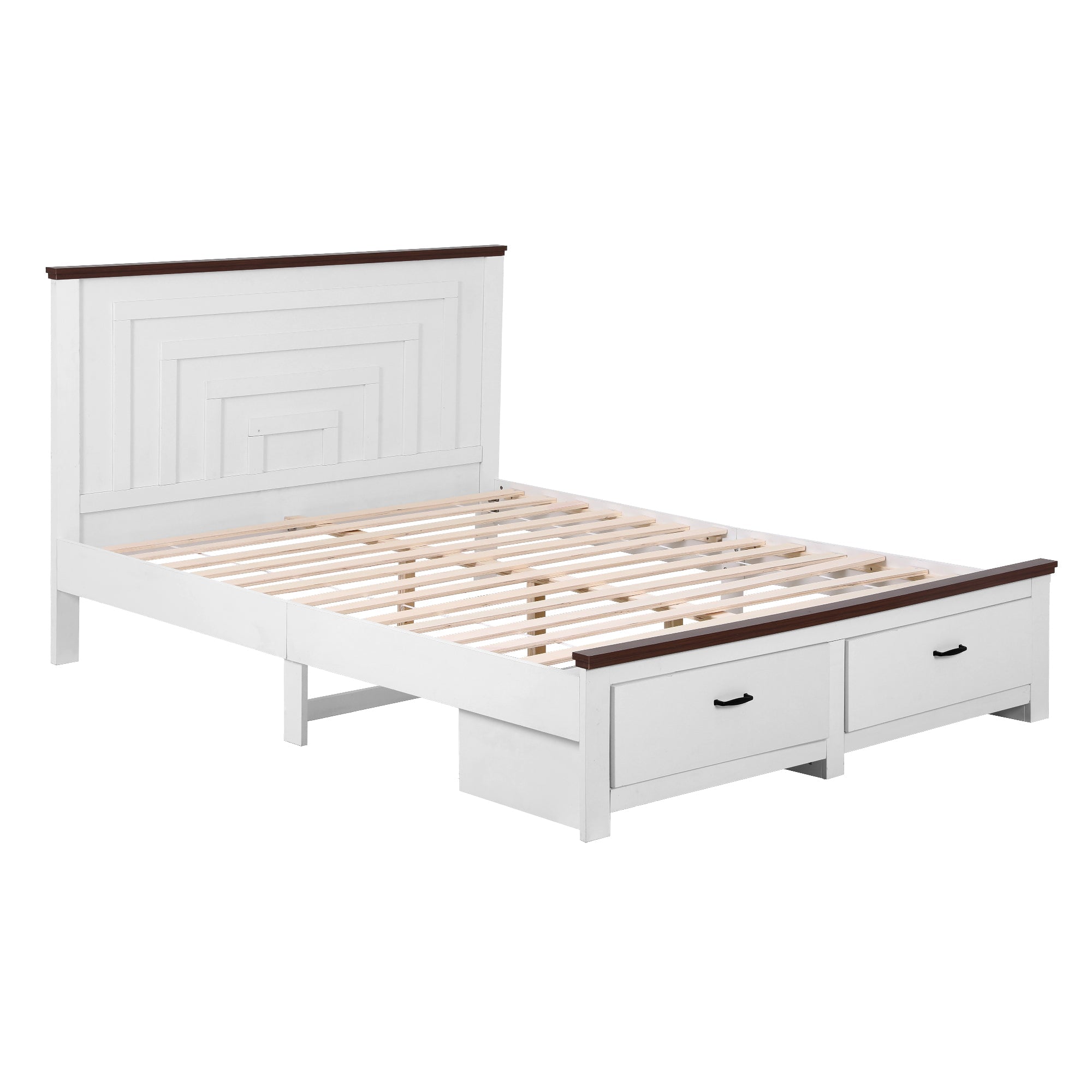 Double Wooden Bed Frame with 2 Drawer Platform Bed with 108cm Solid High Headboard White Bed Base for Bedroom Easy Assembly - Furniture > Bedroom > Beds & Bed Frames - Rivercity House & Home Co. (ABN 18 642 972 209) - Affordable Modern Furniture Australia