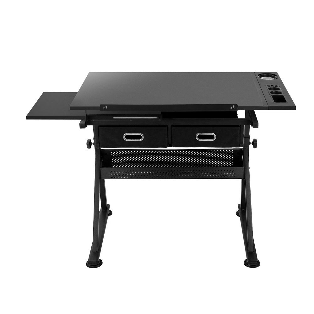 Drawing Desk Stool Set Drafting Table Adjustable Angle Tilt Drawers Black - Furniture > Office > Desks - Rivercity House & Home Co. (ABN 18 642 972 209) - Affordable Modern Furniture Australia