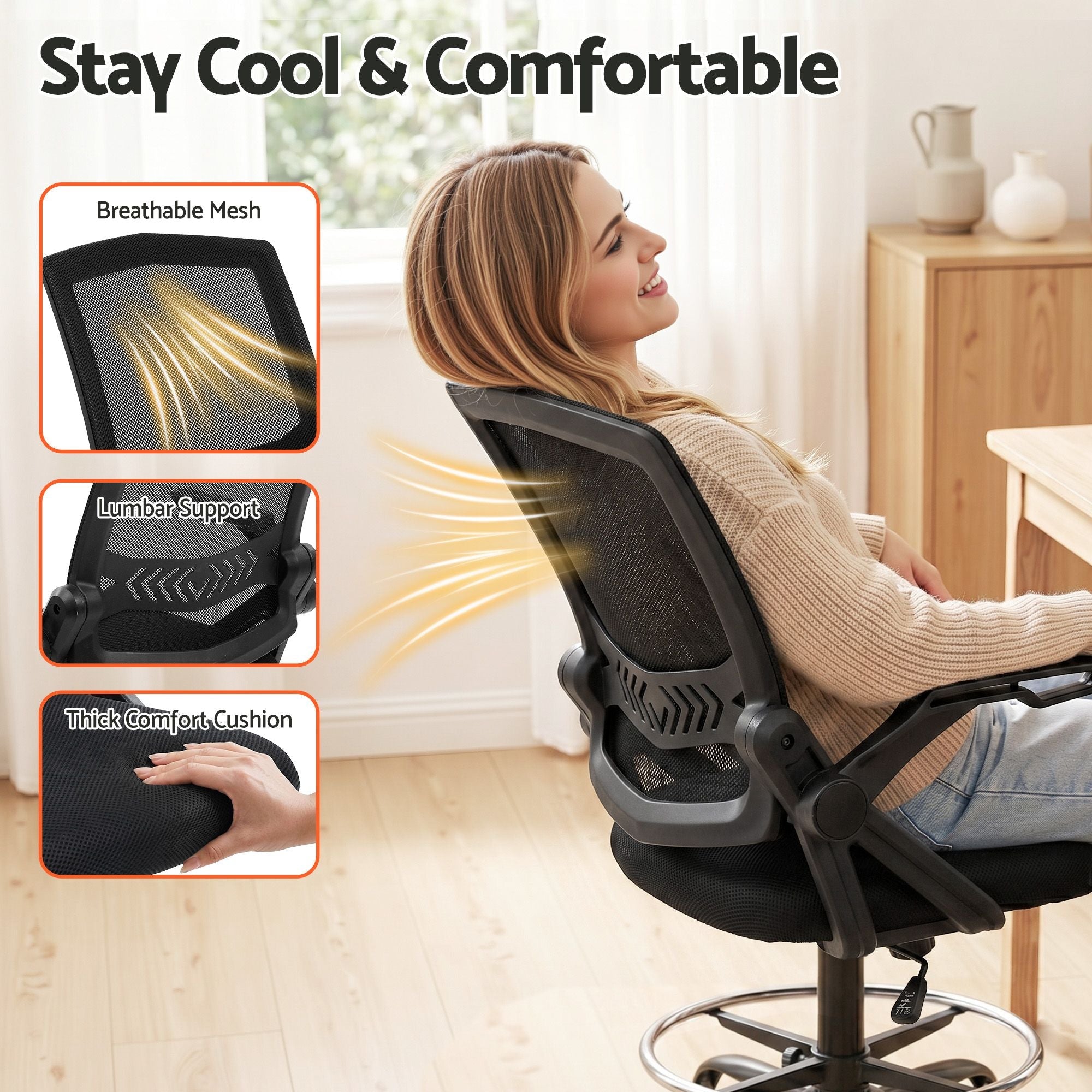 Drawing Table with Ergonomic Office Chair, Drafting Tables with Tempered Glass Desktop, Removable Drawers, Drafting Stool with Height Adjustable for Artwork Painting Studio - Furniture > Office > Office & Desk Chairs - Rivercity House & Home Co. (ABN 18 642 972 209) - Affordable Modern Furniture Australia