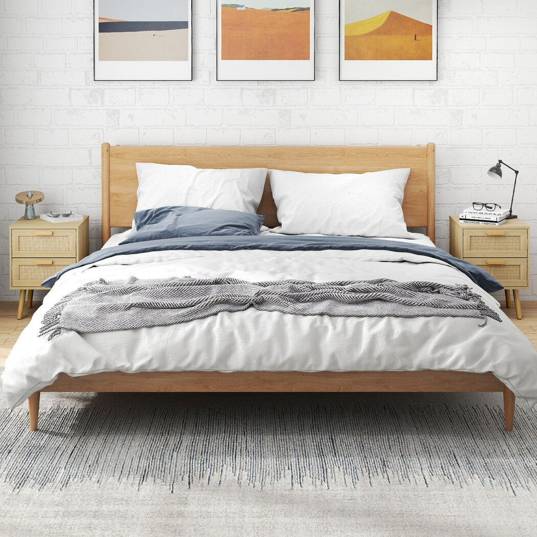 Dreamz 2 - Piece Wooden Bedside Tables with Rattan Drawers - Natural - Rivercity House & Home Co. (ABN 18 642 972 209) - Affordable Modern Furniture Australia