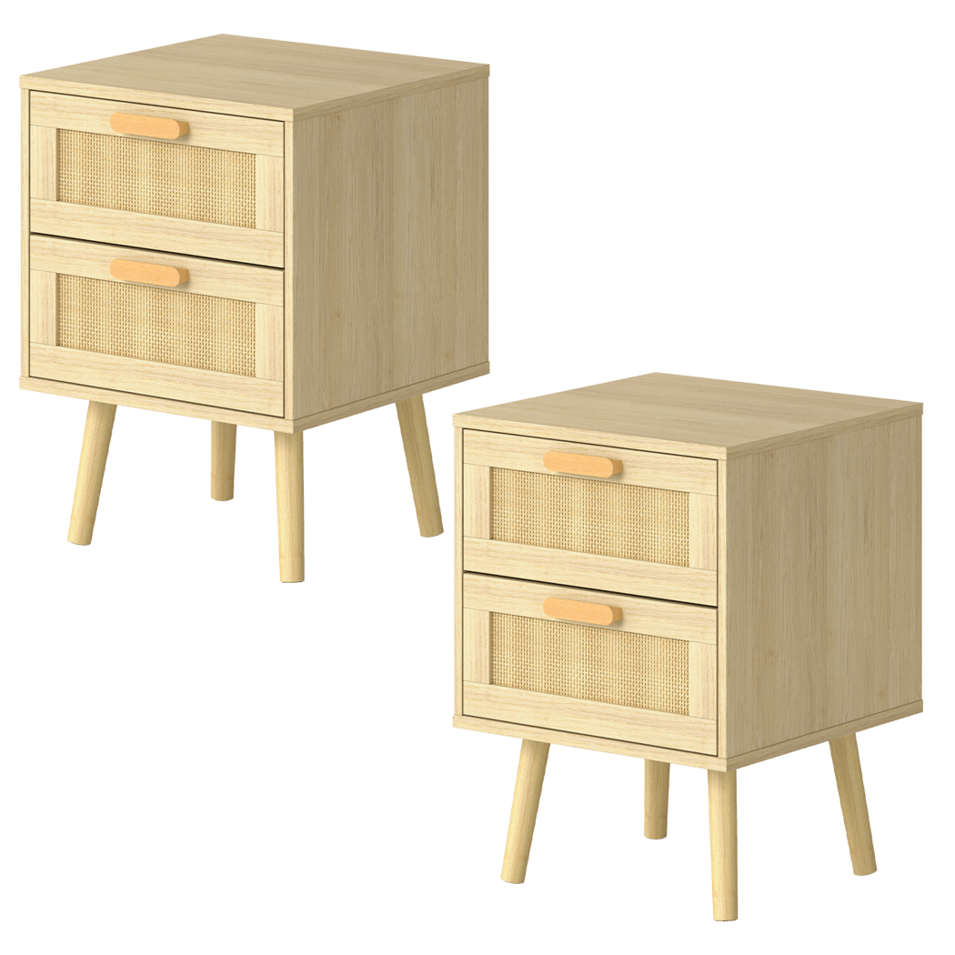 Dreamz 2 - Piece Wooden Bedside Tables with Rattan Drawers - Natural - Rivercity House & Home Co. (ABN 18 642 972 209) - Affordable Modern Furniture Australia