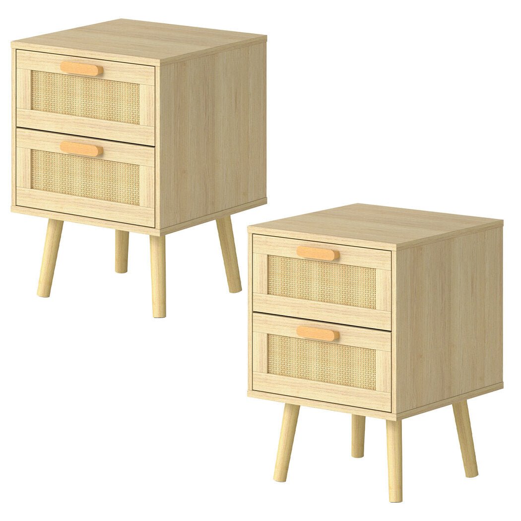 Dreamz 2 - Piece Wooden Bedside Tables with Rattan Drawers - Natural - Rivercity House & Home Co. (ABN 18 642 972 209) - Affordable Modern Furniture Australia