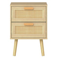 Set of 2 Wooden Bedside Tables with Rattan Drawers - Natural