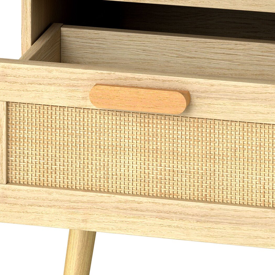 Dreamz 2 - Piece Wooden Bedside Tables with Rattan Drawers - Natural - Rivercity House & Home Co. (ABN 18 642 972 209) - Affordable Modern Furniture Australia