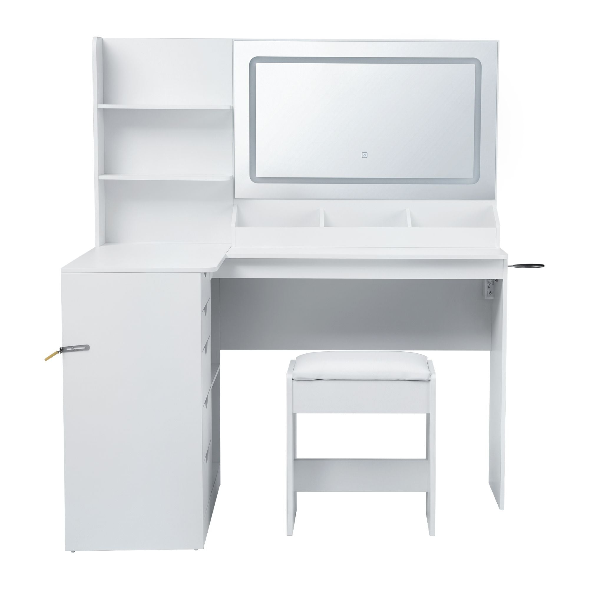 Dressing Table Corner Vanity Desk Set Stool LED Charging Station White - Furniture > Bedroom > Dressing Vanity & Dressing Tables - Rivercity House & Home Co. (ABN 18 642 972 209) - Affordable Modern Furniture Australia