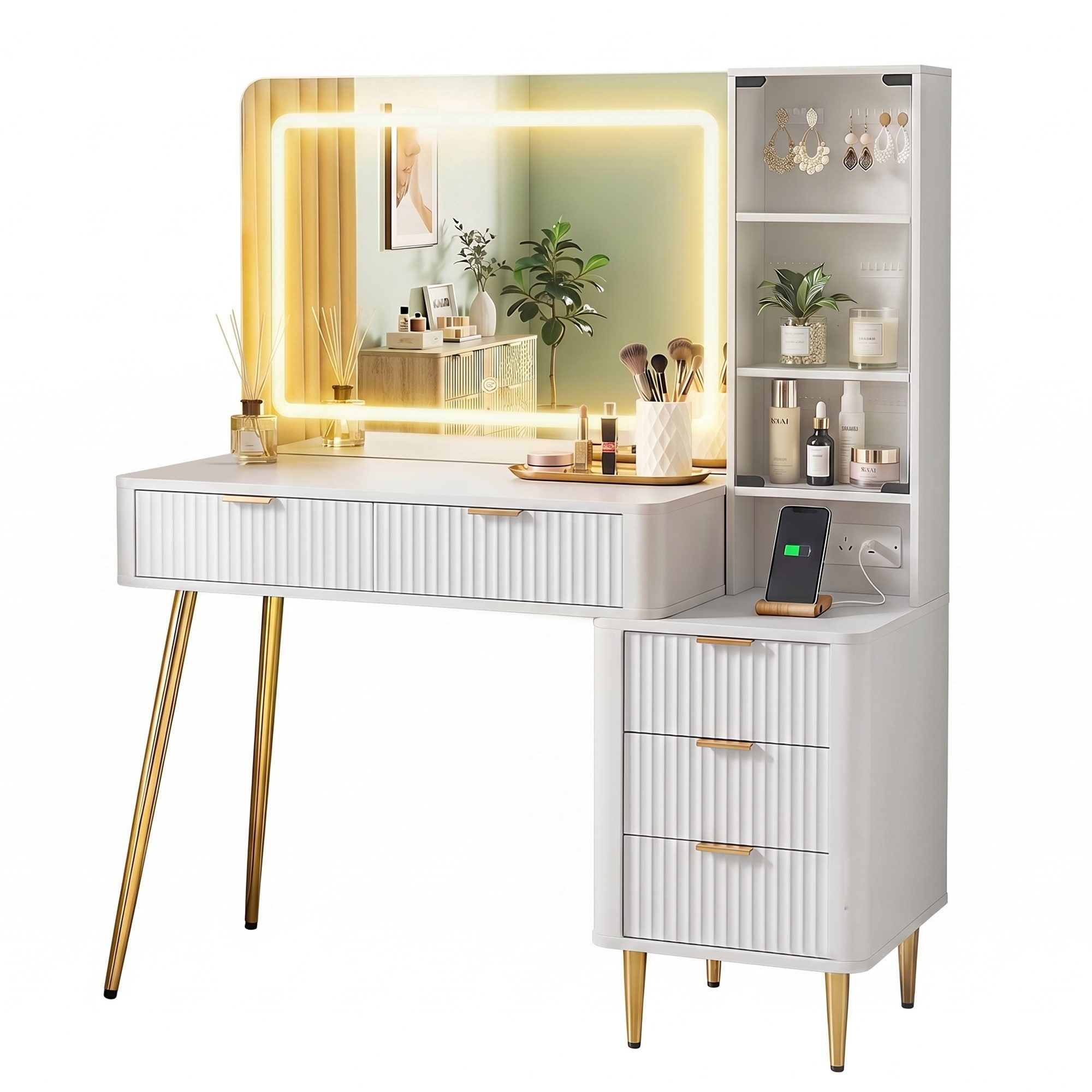 Dressing Table LED Vanity Desk Charging Station White - Furniture > Bedroom > Dressing Vanity & Dressing Tables - Rivercity House & Home Co. (ABN 18 642 972 209) - Affordable Modern Furniture Australia