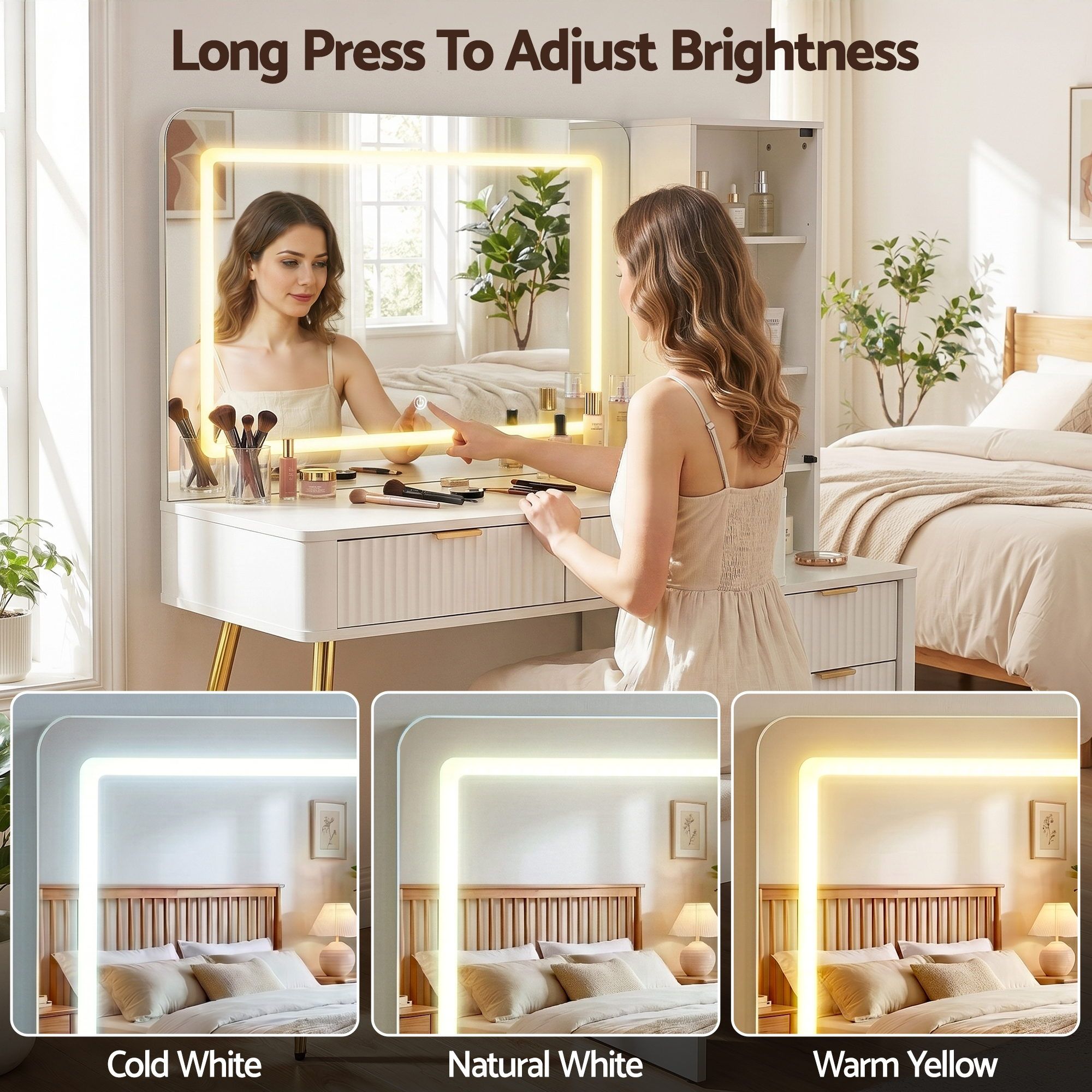 Dressing Table LED Vanity Desk Charging Station White - Furniture > Bedroom > Dressing Vanity & Dressing Tables - Rivercity House & Home Co. (ABN 18 642 972 209) - Affordable Modern Furniture Australia