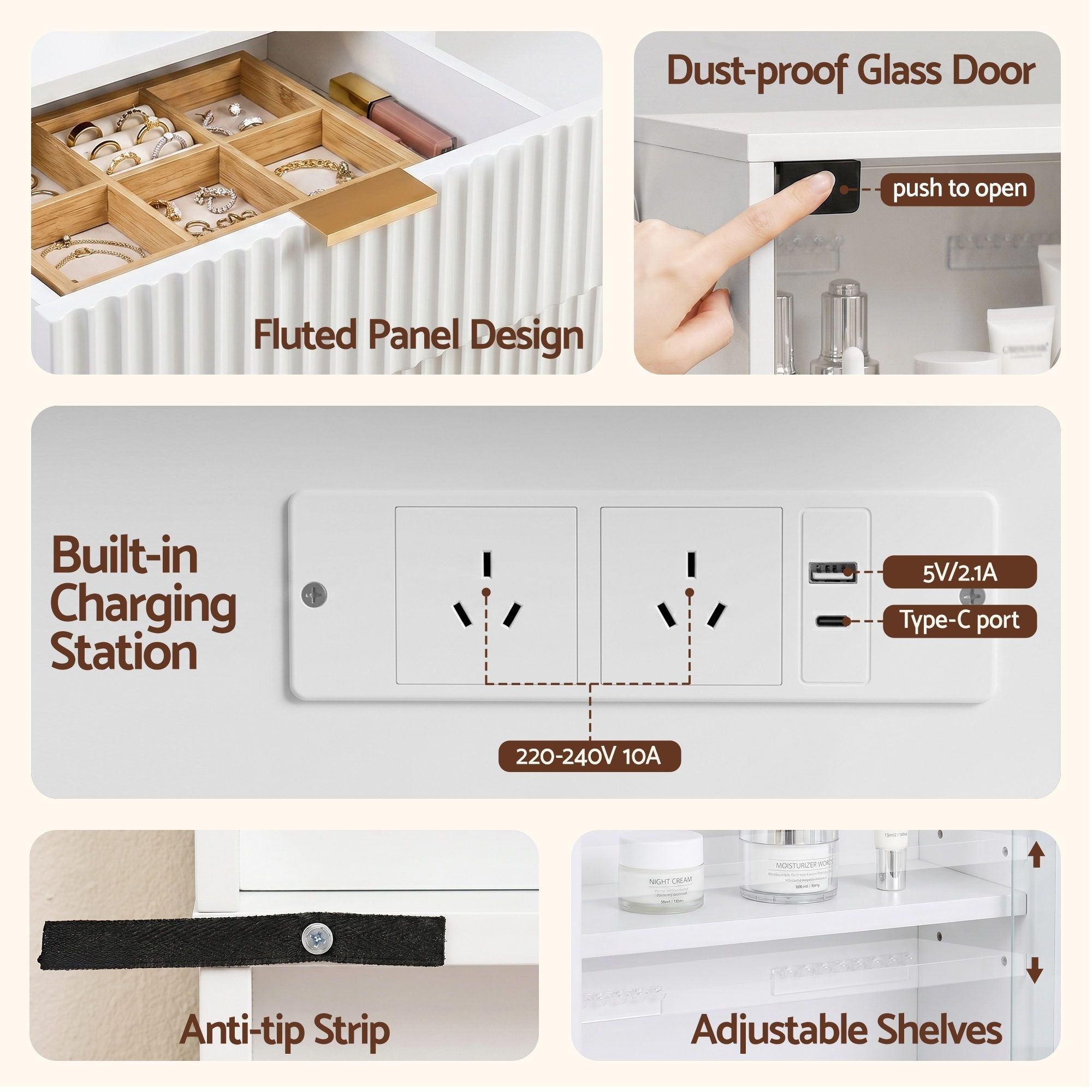 Dressing Table LED Vanity Desk Charging Station White - Furniture > Bedroom > Dressing Vanity & Dressing Tables - Rivercity House & Home Co. (ABN 18 642 972 209) - Affordable Modern Furniture Australia
