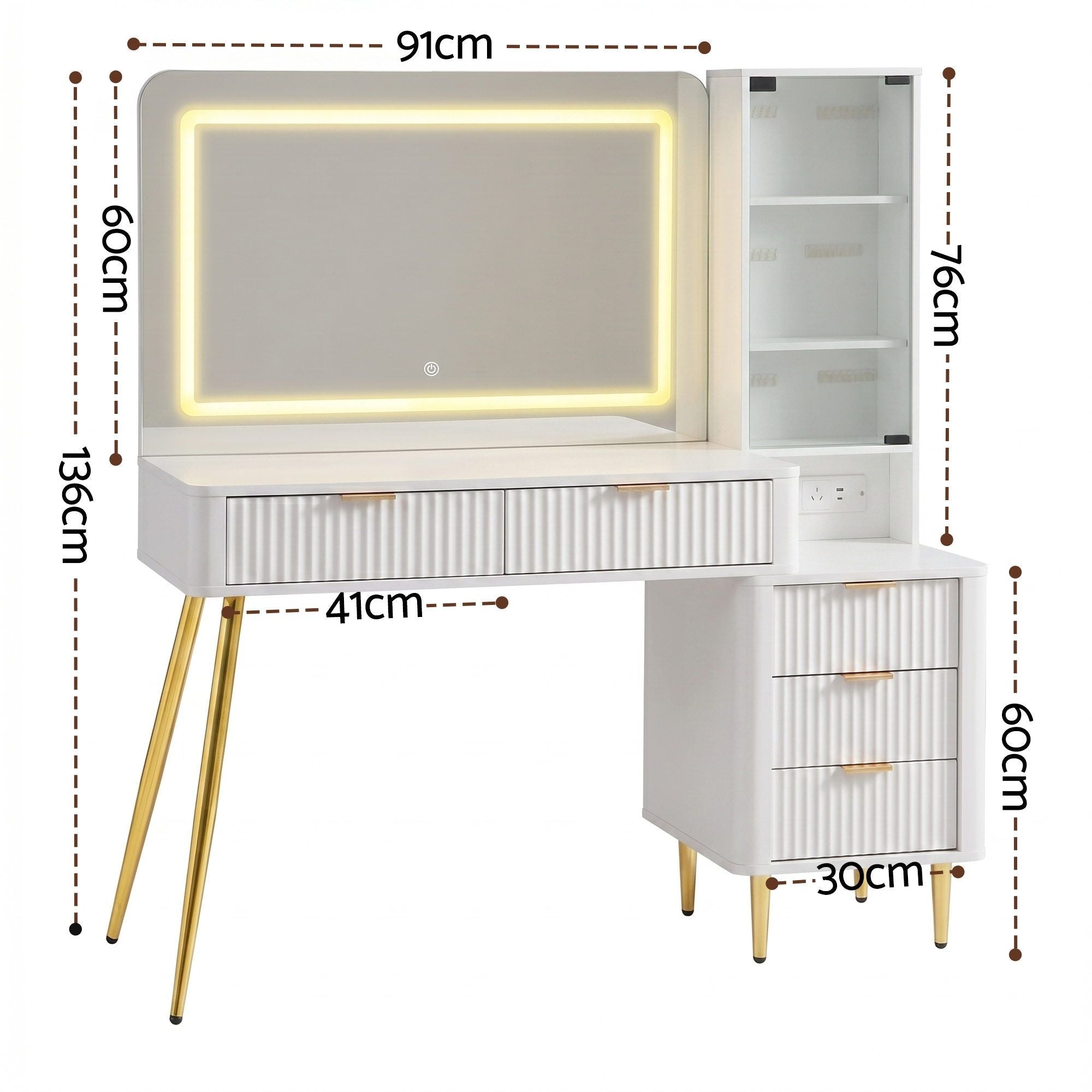 Dressing Table LED Vanity Desk Charging Station White - Furniture > Bedroom > Dressing Vanity & Dressing Tables - Rivercity House & Home Co. (ABN 18 642 972 209) - Affordable Modern Furniture Australia