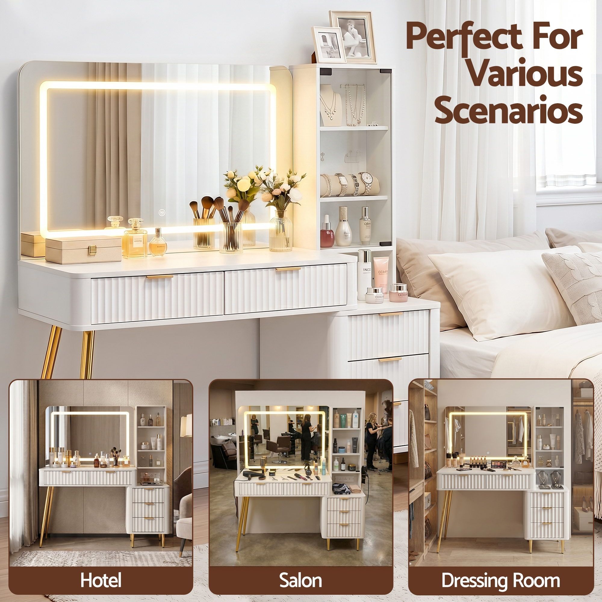 Dressing Table LED Vanity Desk Charging Station White - Furniture > Bedroom > Dressing Vanity & Dressing Tables - Rivercity House & Home Co. (ABN 18 642 972 209) - Affordable Modern Furniture Australia