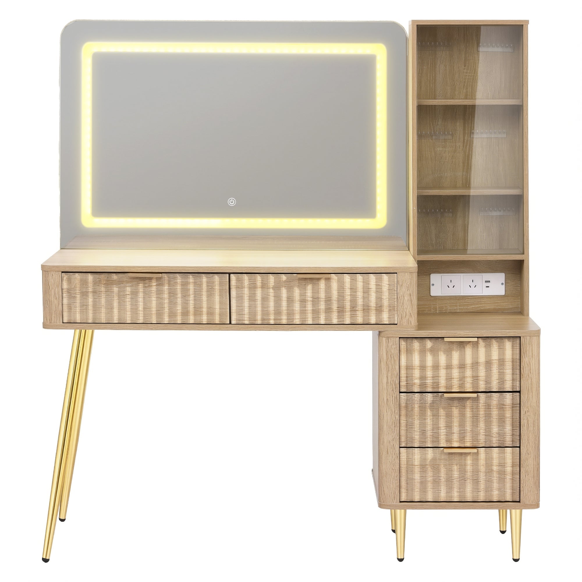 Dressing Table LED Vanity Desk Charging Station Wood - Furniture > Bedroom > Dressing Vanity & Dressing Tables - Rivercity House & Home Co. (ABN 18 642 972 209) - Affordable Modern Furniture Australia