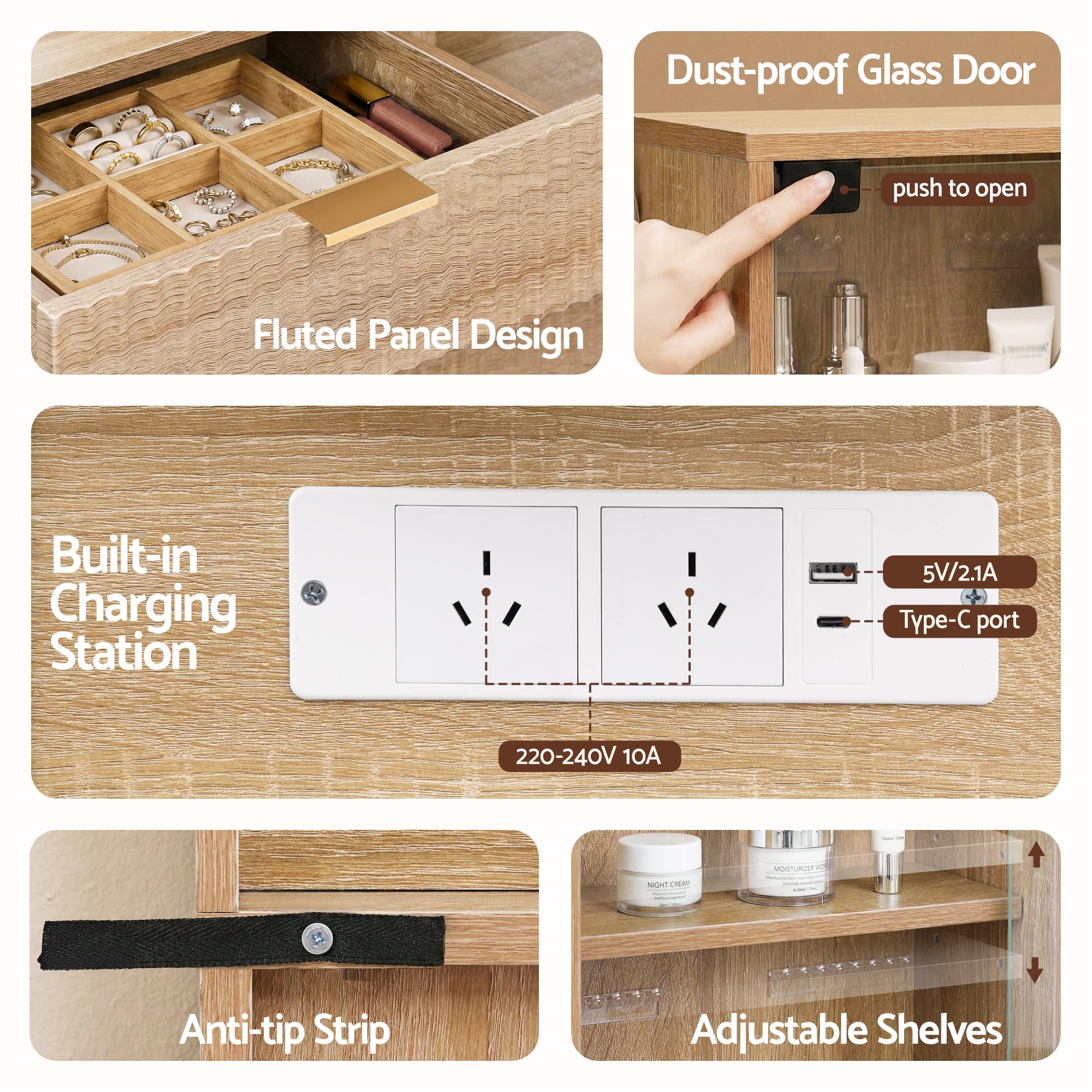 Dressing Table LED Vanity Desk Charging Station Wood - Furniture > Bedroom > Dressing Vanity & Dressing Tables - Rivercity House & Home Co. (ABN 18 642 972 209) - Affordable Modern Furniture Australia