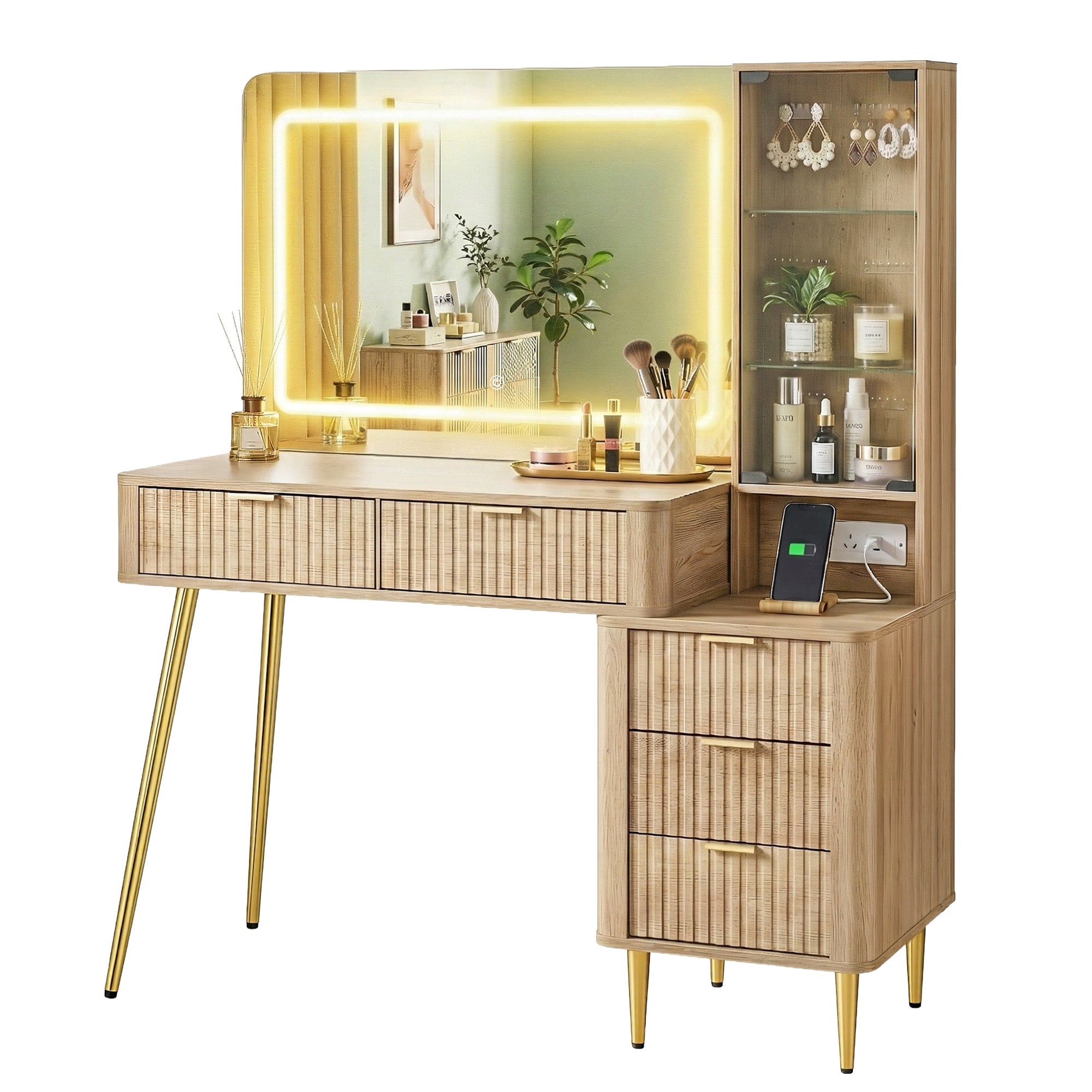 Dressing Table LED Vanity Desk Charging Station Wood - Furniture > Bedroom > Dressing Vanity & Dressing Tables - Rivercity House & Home Co. (ABN 18 642 972 209) - Affordable Modern Furniture Australia