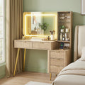 LED Dressing Table Vanity Desk with Charging Station and Drawers - Wood