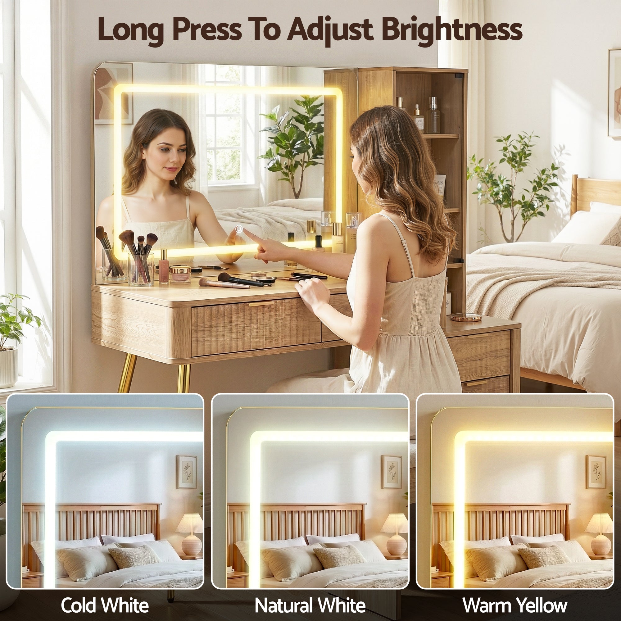 Dressing Table LED Vanity Desk Charging Station Wood - Furniture > Bedroom > Dressing Vanity & Dressing Tables - Rivercity House & Home Co. (ABN 18 642 972 209) - Affordable Modern Furniture Australia