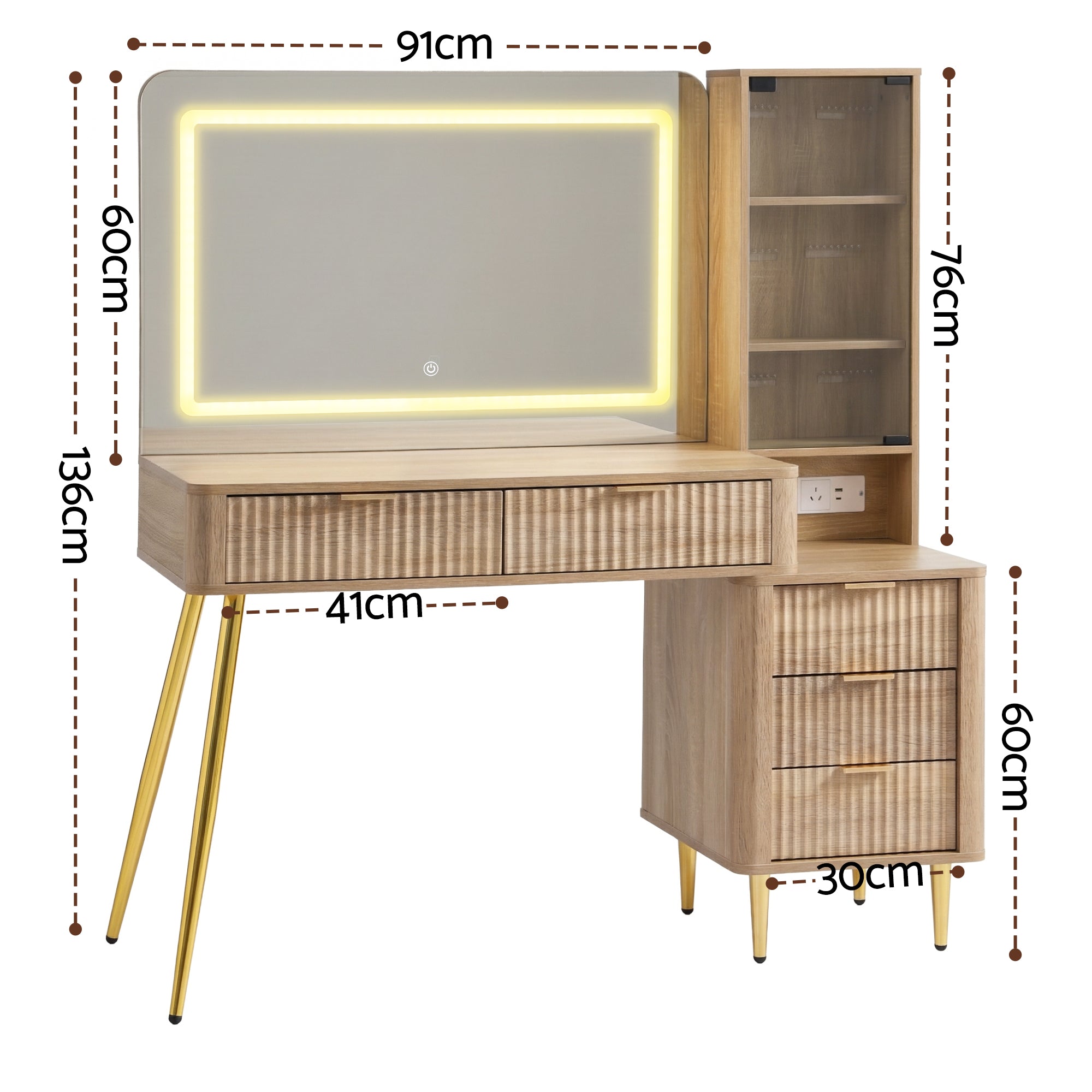 Dressing Table LED Vanity Desk Charging Station Wood - Furniture > Bedroom > Dressing Vanity & Dressing Tables - Rivercity House & Home Co. (ABN 18 642 972 209) - Affordable Modern Furniture Australia