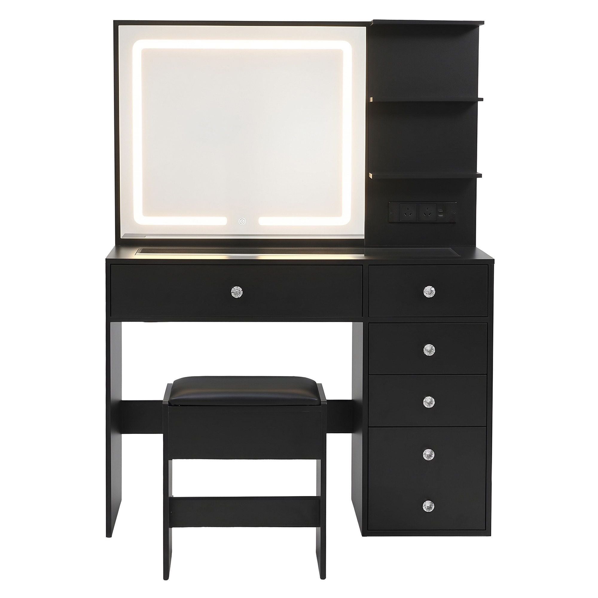 Dressing Table LED Vanity Desk Set Stool Black - Furniture > Bedroom > Dressing Vanity & Dressing Tables - Rivercity House & Home Co. (ABN 18 642 972 209) - Affordable Modern Furniture Australia