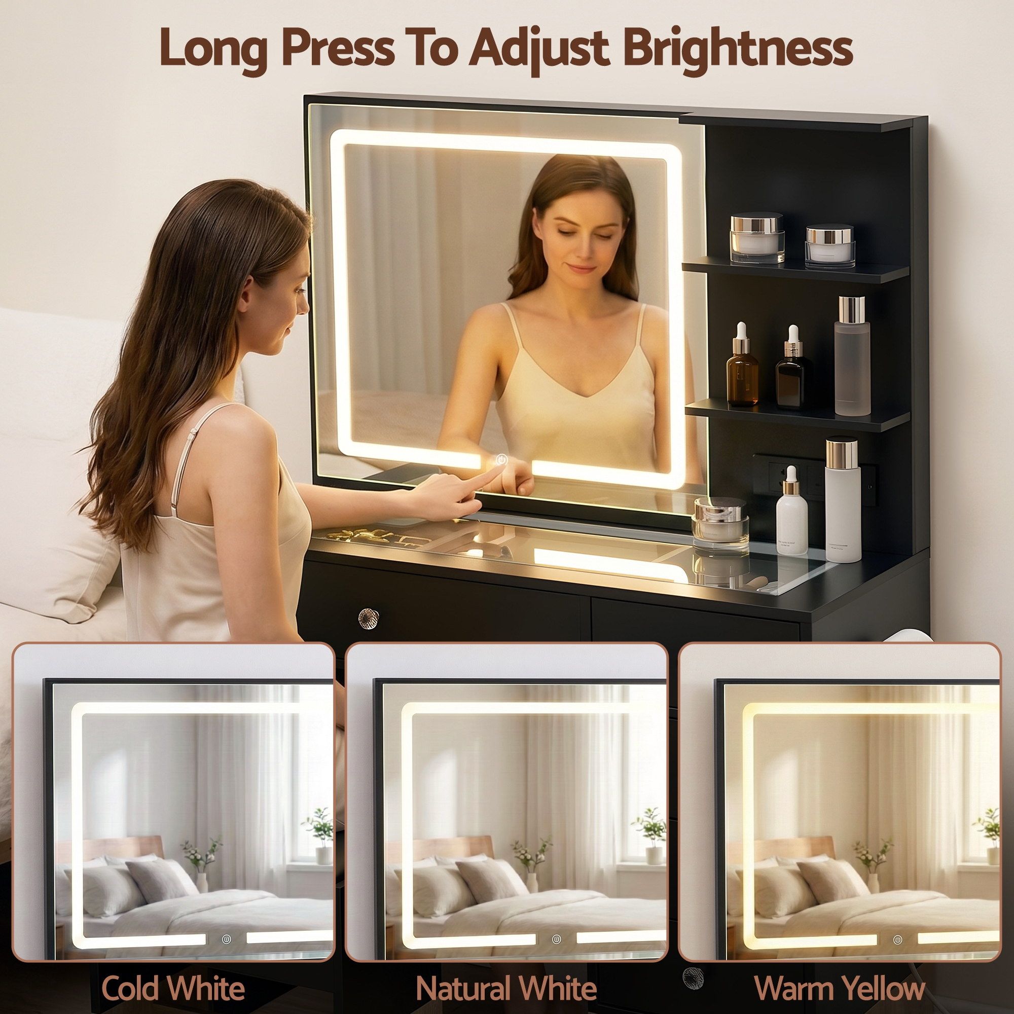Dressing Table LED Vanity Desk Set Stool Black - Furniture > Bedroom > Dressing Vanity & Dressing Tables - Rivercity House & Home Co. (ABN 18 642 972 209) - Affordable Modern Furniture Australia