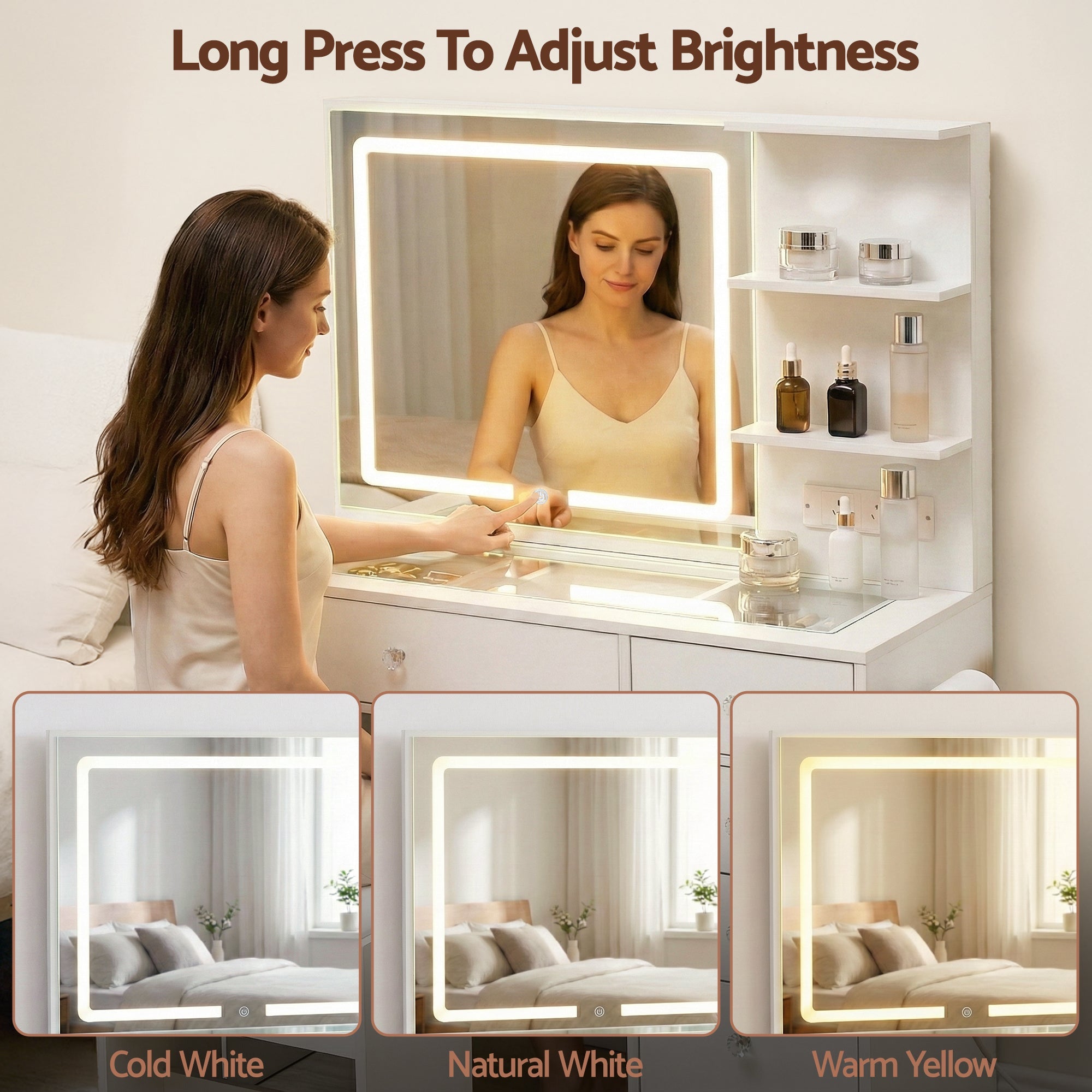 Dressing Table LED Vanity Desk Set Stool White - Furniture > Bedroom > Dressing Vanity & Dressing Tables - Rivercity House & Home Co. (ABN 18 642 972 209) - Affordable Modern Furniture Australia