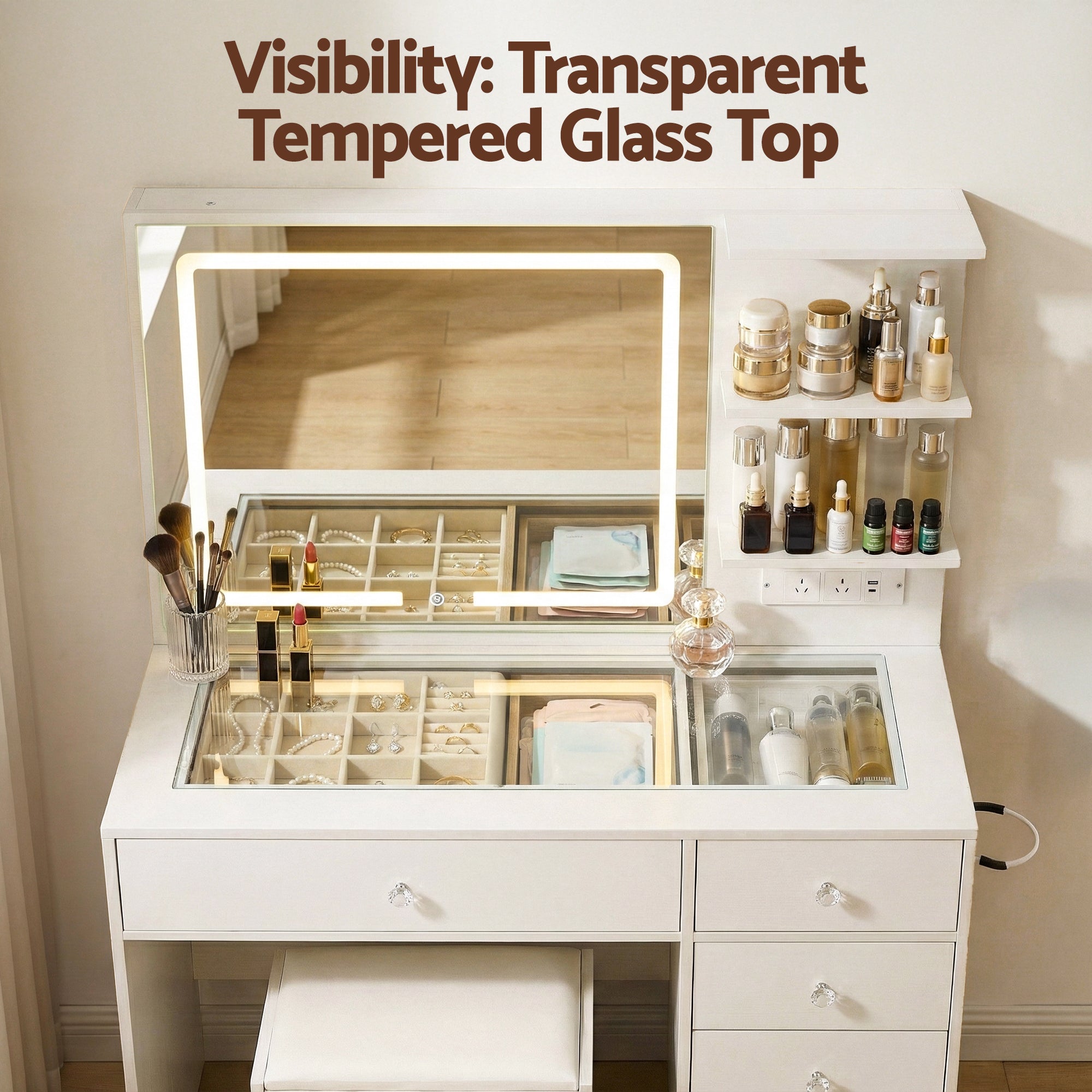 Dressing Table LED Vanity Desk Set Stool White - Furniture > Bedroom > Dressing Vanity & Dressing Tables - Rivercity House & Home Co. (ABN 18 642 972 209) - Affordable Modern Furniture Australia