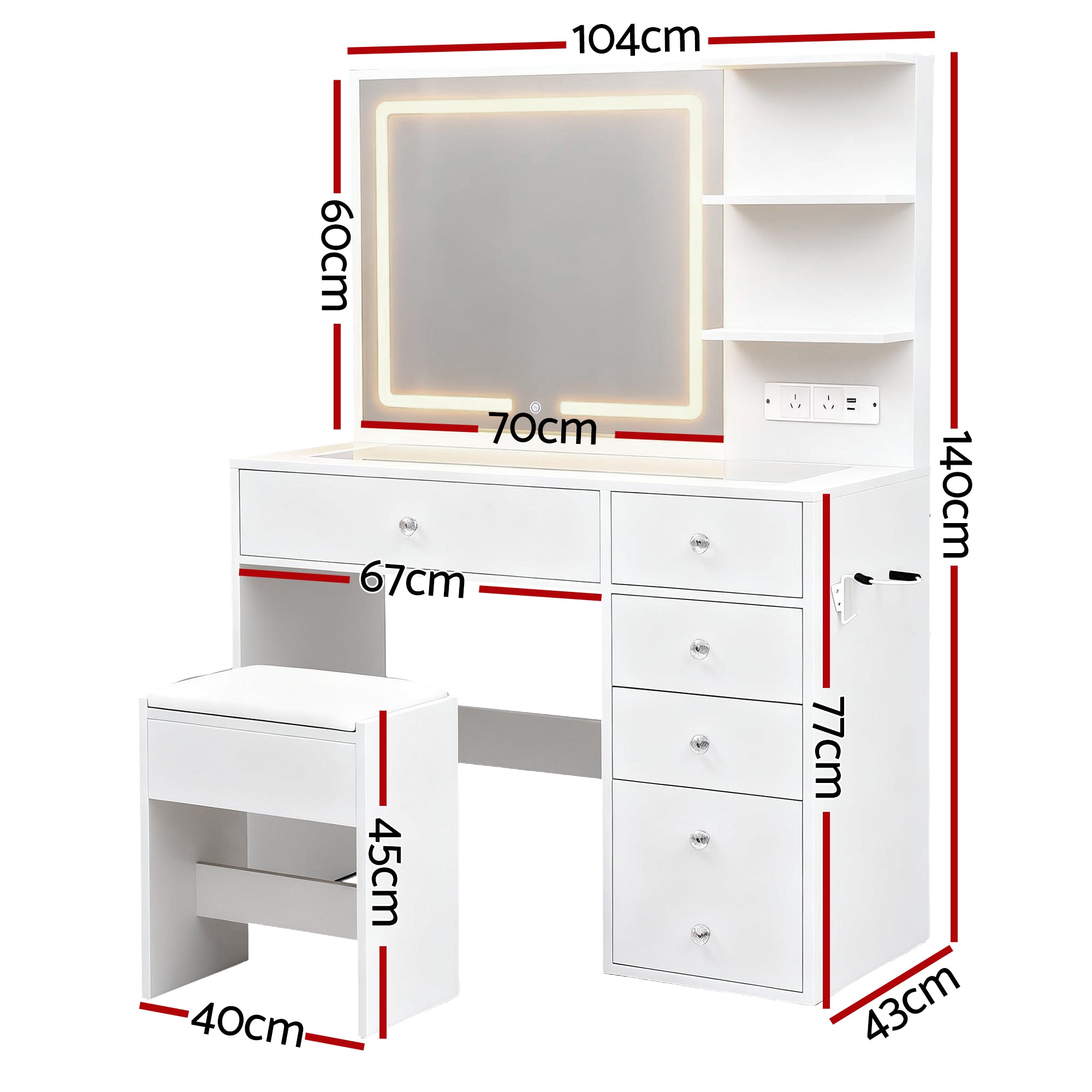 Dressing Table LED Vanity Desk Set Stool White - Furniture > Bedroom > Dressing Vanity & Dressing Tables - Rivercity House & Home Co. (ABN 18 642 972 209) - Affordable Modern Furniture Australia