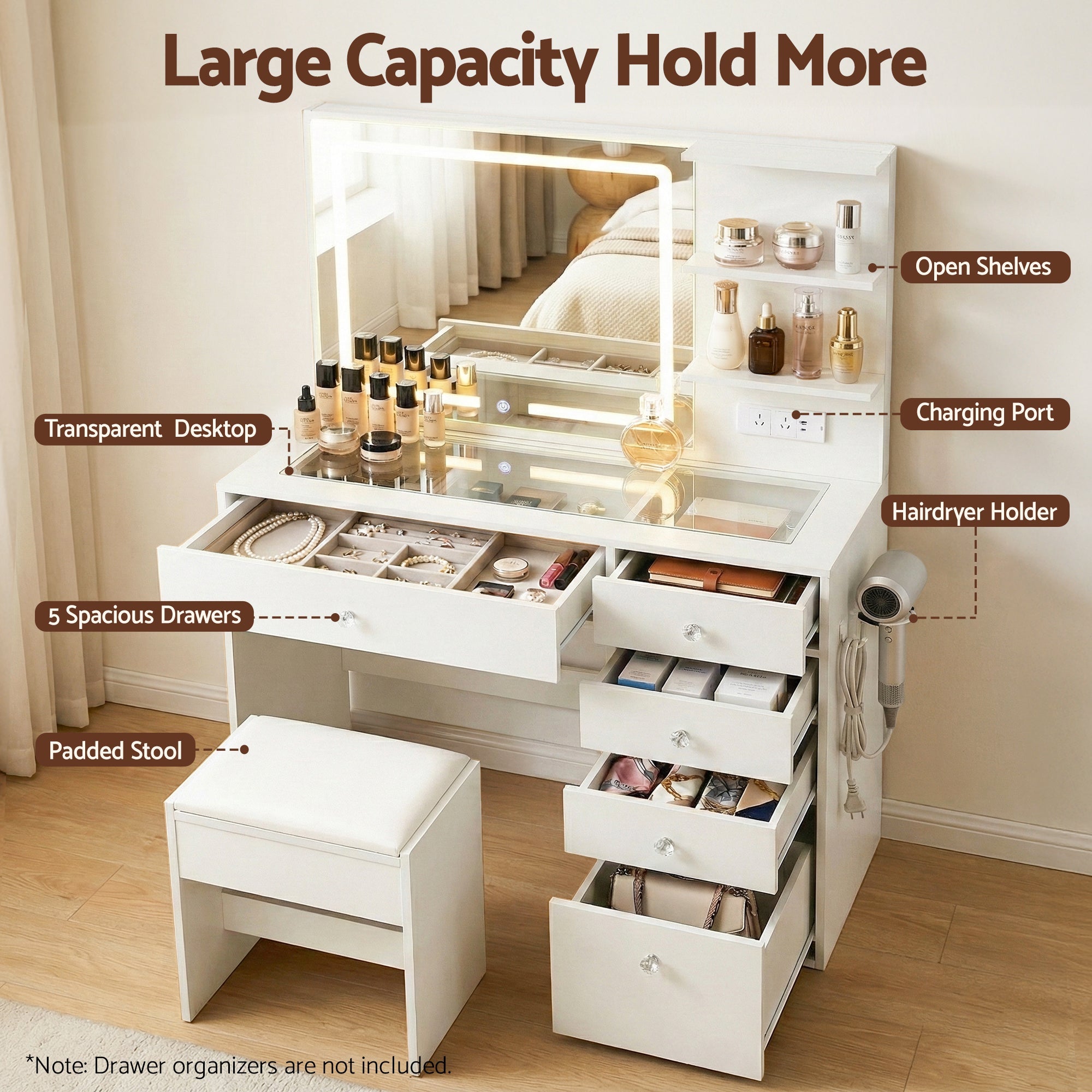 Dressing Table LED Vanity Desk Set Stool White - Furniture > Bedroom > Dressing Vanity & Dressing Tables - Rivercity House & Home Co. (ABN 18 642 972 209) - Affordable Modern Furniture Australia