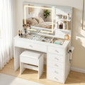 LED Vanity Dressing Table with Stool and Charging Station - White
