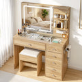 LED Dressing Table Vanity Desk with Stool and Storage Drawers - Wood
