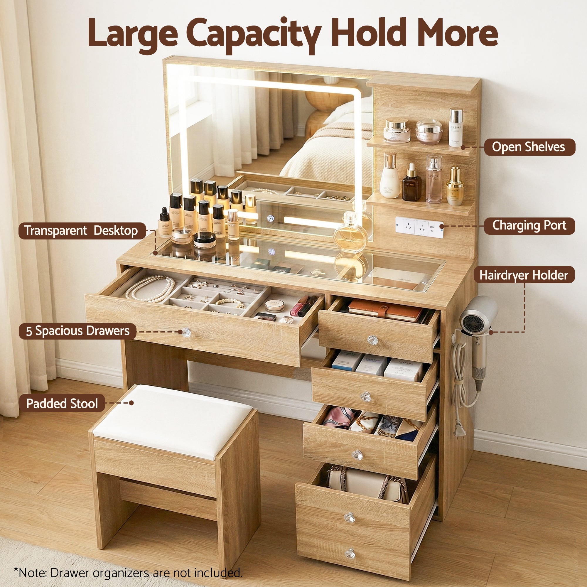 Dressing Table LED Vanity Desk Set Stool Wood - Furniture > Bedroom > Dressing Vanity & Dressing Tables - Rivercity House & Home Co. (ABN 18 642 972 209) - Affordable Modern Furniture Australia