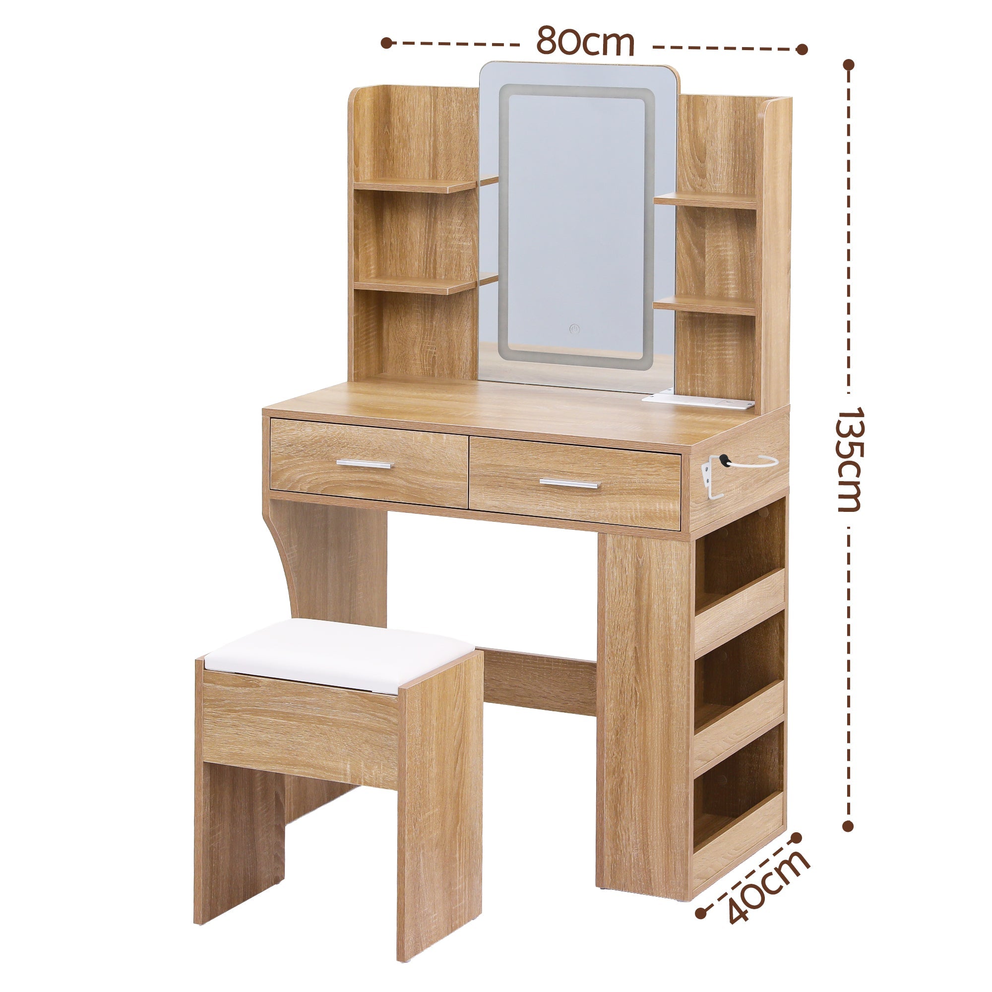 Dressing Table LED Vanity Desk Set with Stool and Storage - Wood - Furniture > Bedroom > Dressing Vanity & Dressing Tables - Rivercity House & Home Co. (ABN 18 642 972 209) - Affordable Modern Furniture Australia