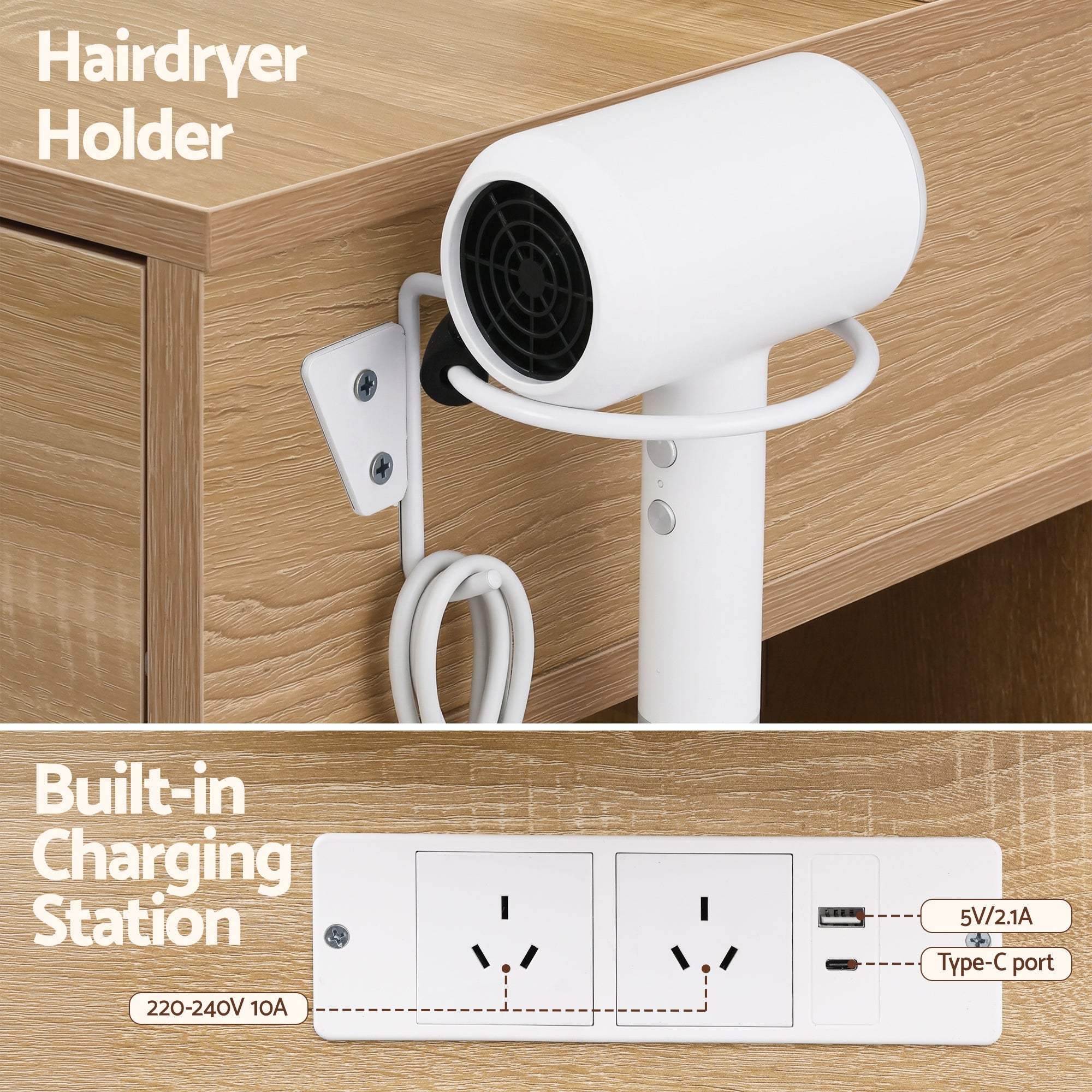 Dressing Table LED Vanity Desk Set with Stool and Storage - Wood - Furniture > Bedroom > Dressing Vanity & Dressing Tables - Rivercity House & Home Co. (ABN 18 642 972 209) - Affordable Modern Furniture Australia