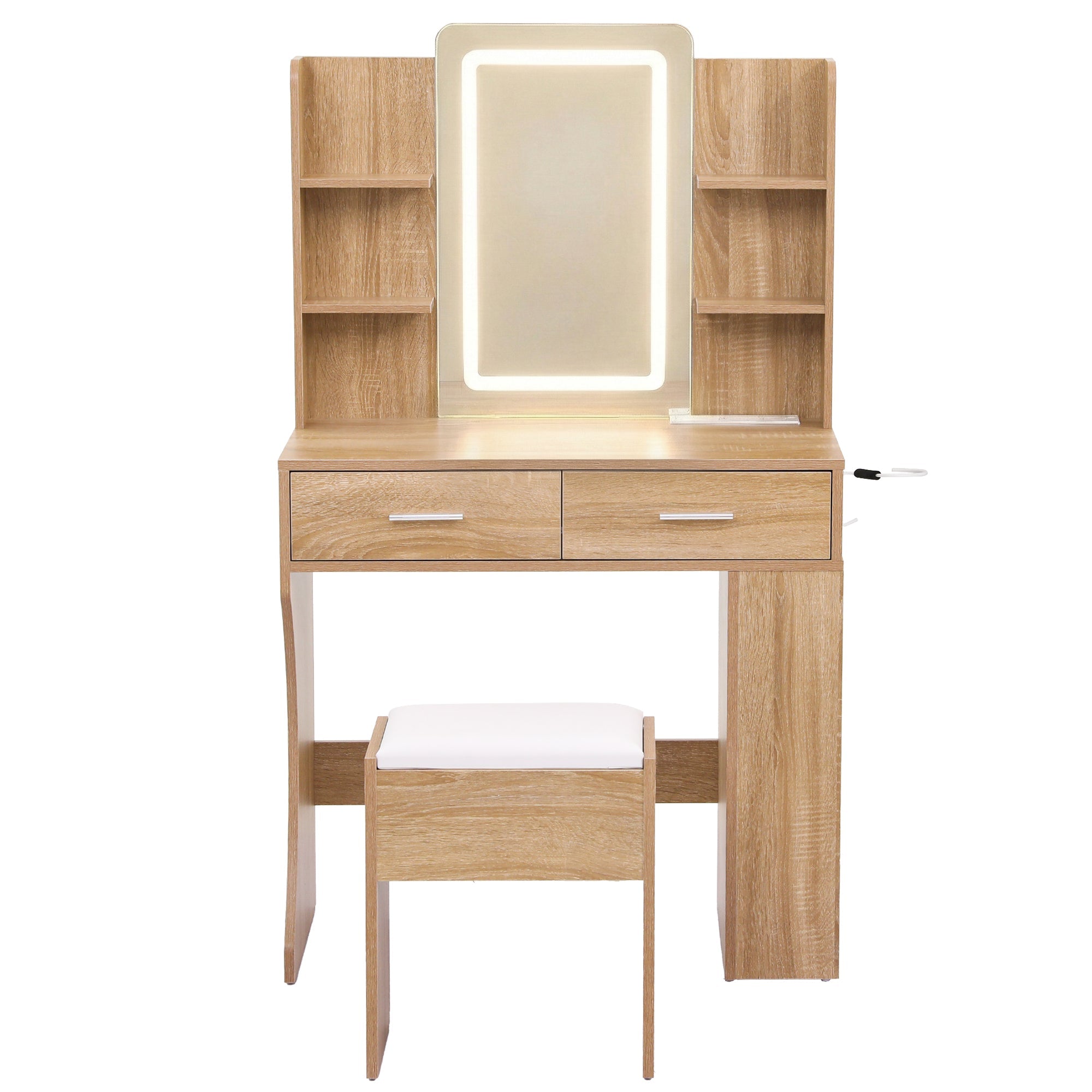 Dressing Table LED Vanity Desk Set with Stool and Storage - Wood - Furniture > Bedroom > Dressing Vanity & Dressing Tables - Rivercity House & Home Co. (ABN 18 642 972 209) - Affordable Modern Furniture Australia