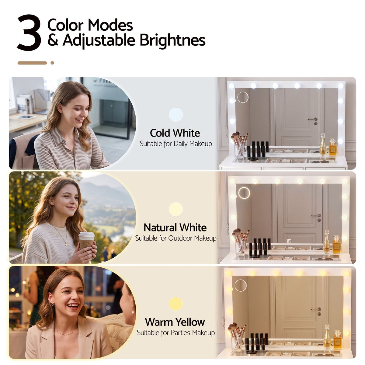 Dressing Table Makeup Vanity Desk with LED Mirror, Charging Station & Storage Drawers - White - Furniture > Bedroom > Dressing Vanity & Dressing Tables - Rivercity House & Home Co. (ABN 18 642 972 209) - Affordable Modern Furniture Australia