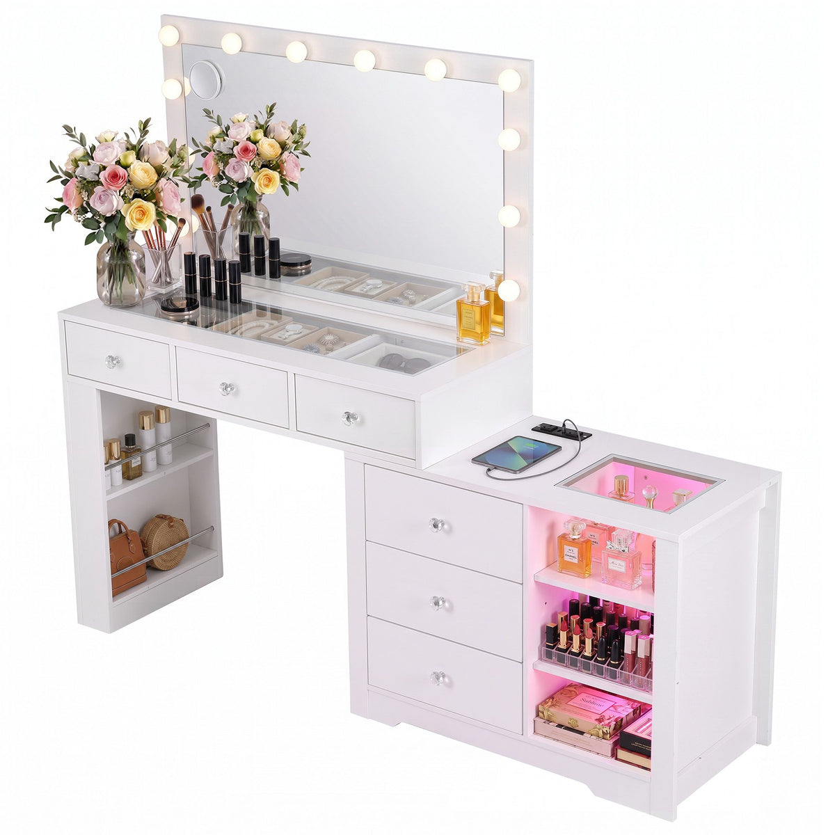 Dressing Table Makeup Vanity Desk with LED Mirror, Charging Station & Storage Drawers - White - Furniture > Bedroom > Dressing Vanity & Dressing Tables - Rivercity House & Home Co. (ABN 18 642 972 209) - Affordable Modern Furniture Australia