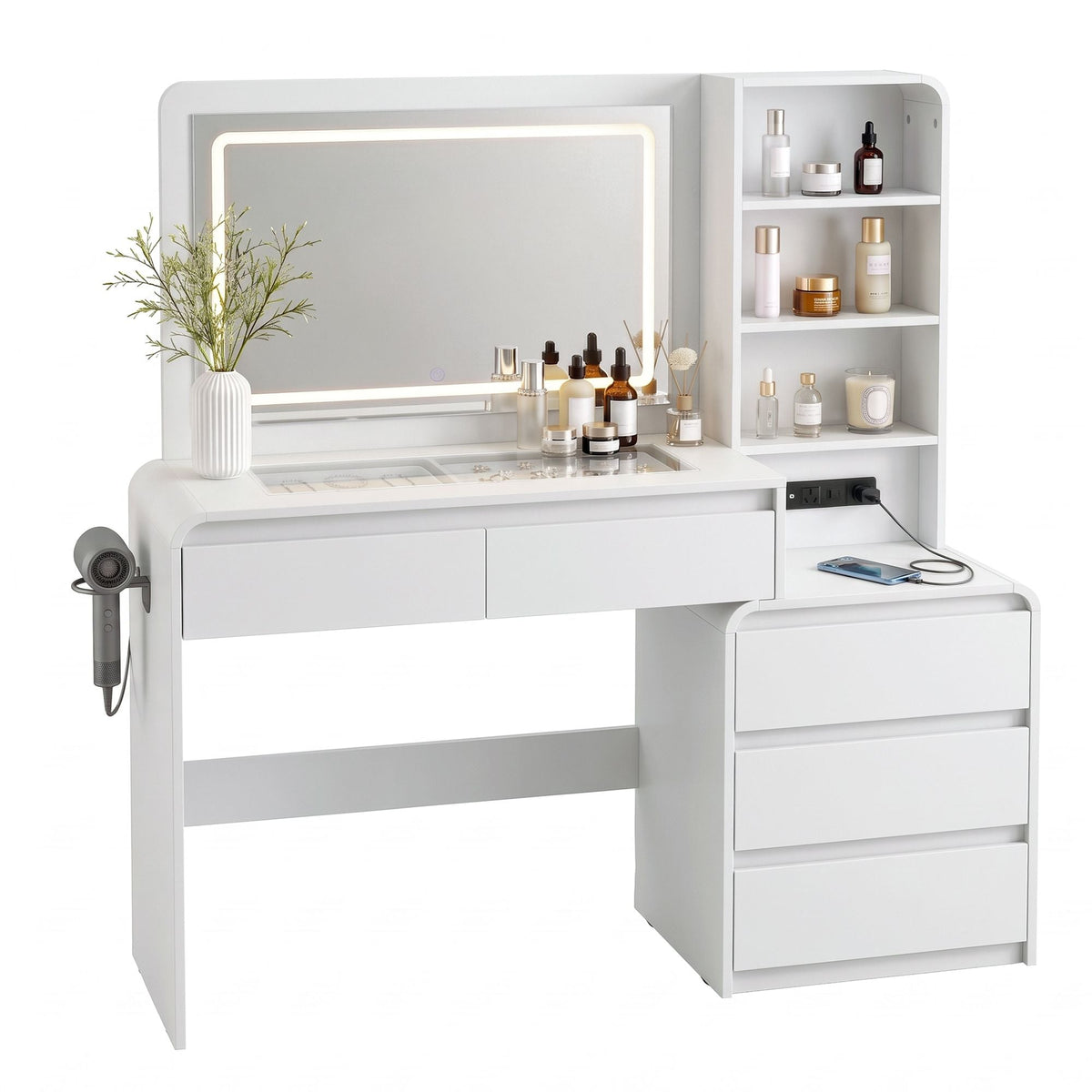 Dressing Table Makeup Vanity Desk with LED Mirror, Drawers & Charging Station - White - Furniture > Bedroom > Dressing Vanity & Dressing Tables - Rivercity House & Home Co. (ABN 18 642 972 209) - Affordable Modern Furniture Australia