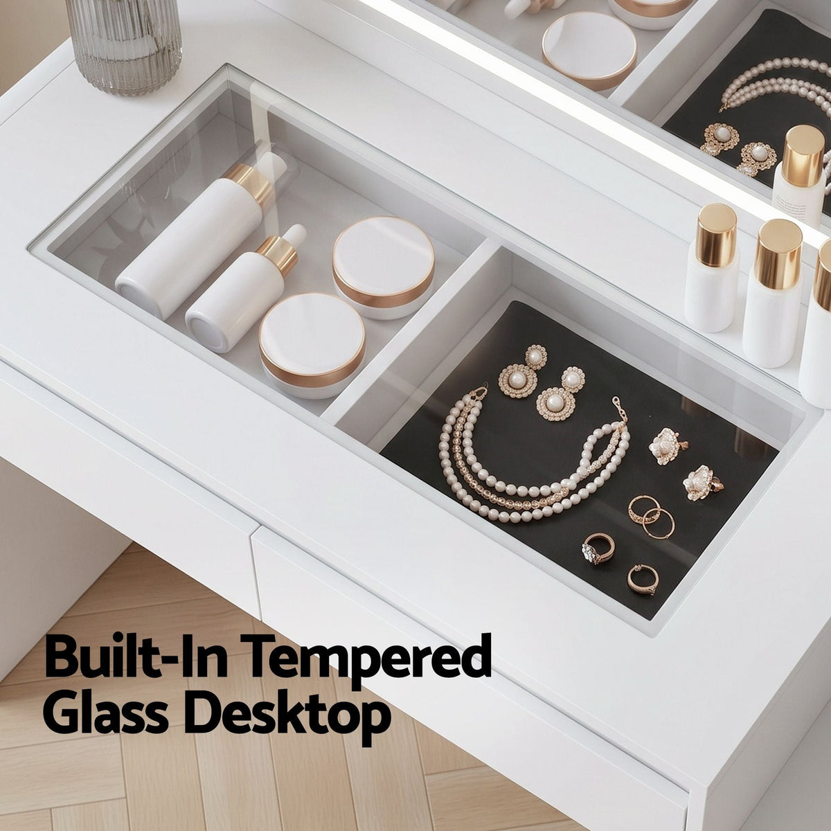 Dressing Table Makeup Vanity Desk with LED Mirror, Drawers & Charging Station - White - Furniture > Bedroom > Dressing Vanity & Dressing Tables - Rivercity House & Home Co. (ABN 18 642 972 209) - Affordable Modern Furniture Australia