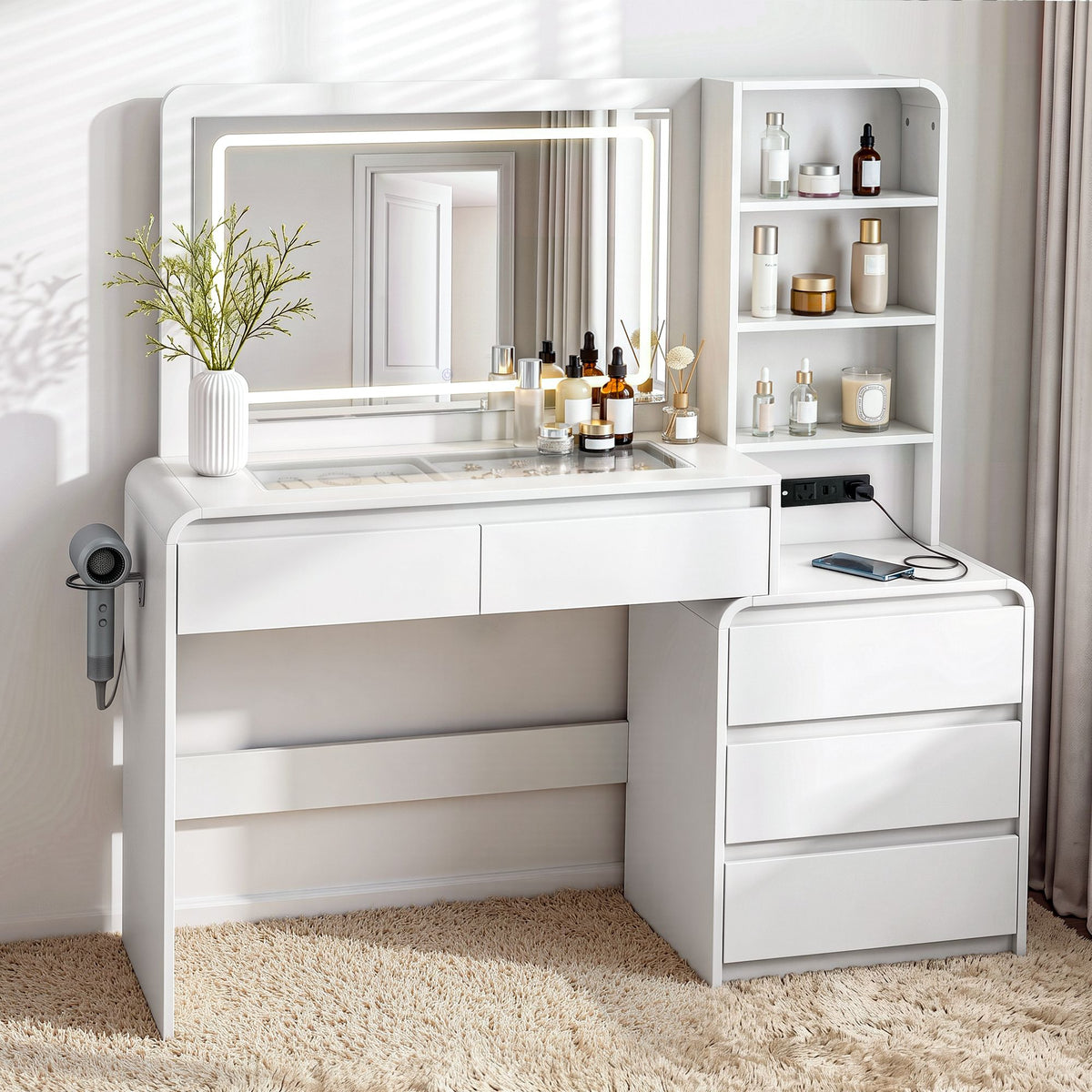 Dressing Table Makeup Vanity Desk with LED Mirror, Drawers & Charging Station - White - Furniture > Bedroom > Dressing Vanity & Dressing Tables - Rivercity House & Home Co. (ABN 18 642 972 209) - Affordable Modern Furniture Australia