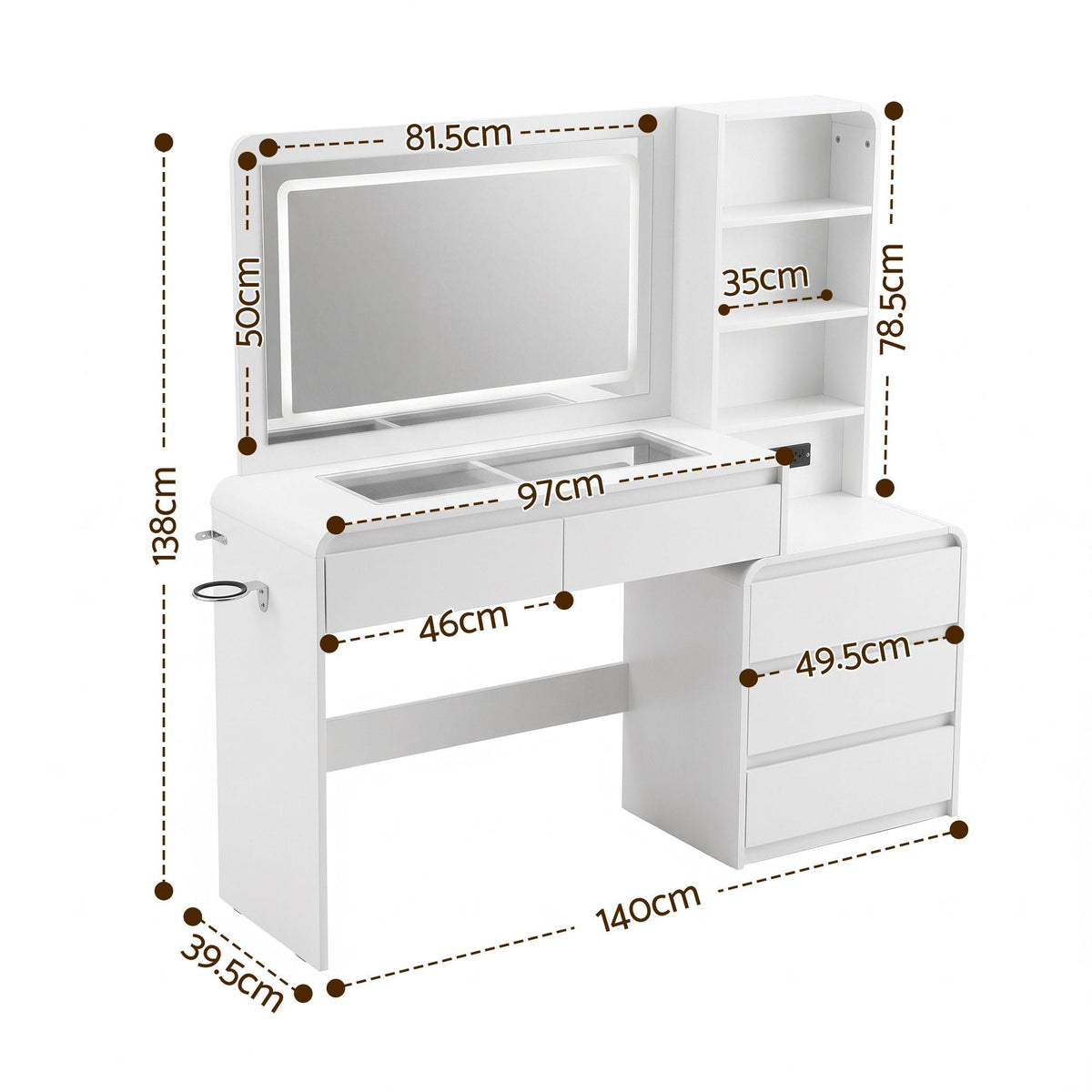 Dressing Table Makeup Vanity Desk with LED Mirror, Drawers & Charging Station - White - Furniture > Bedroom > Dressing Vanity & Dressing Tables - Rivercity House & Home Co. (ABN 18 642 972 209) - Affordable Modern Furniture Australia