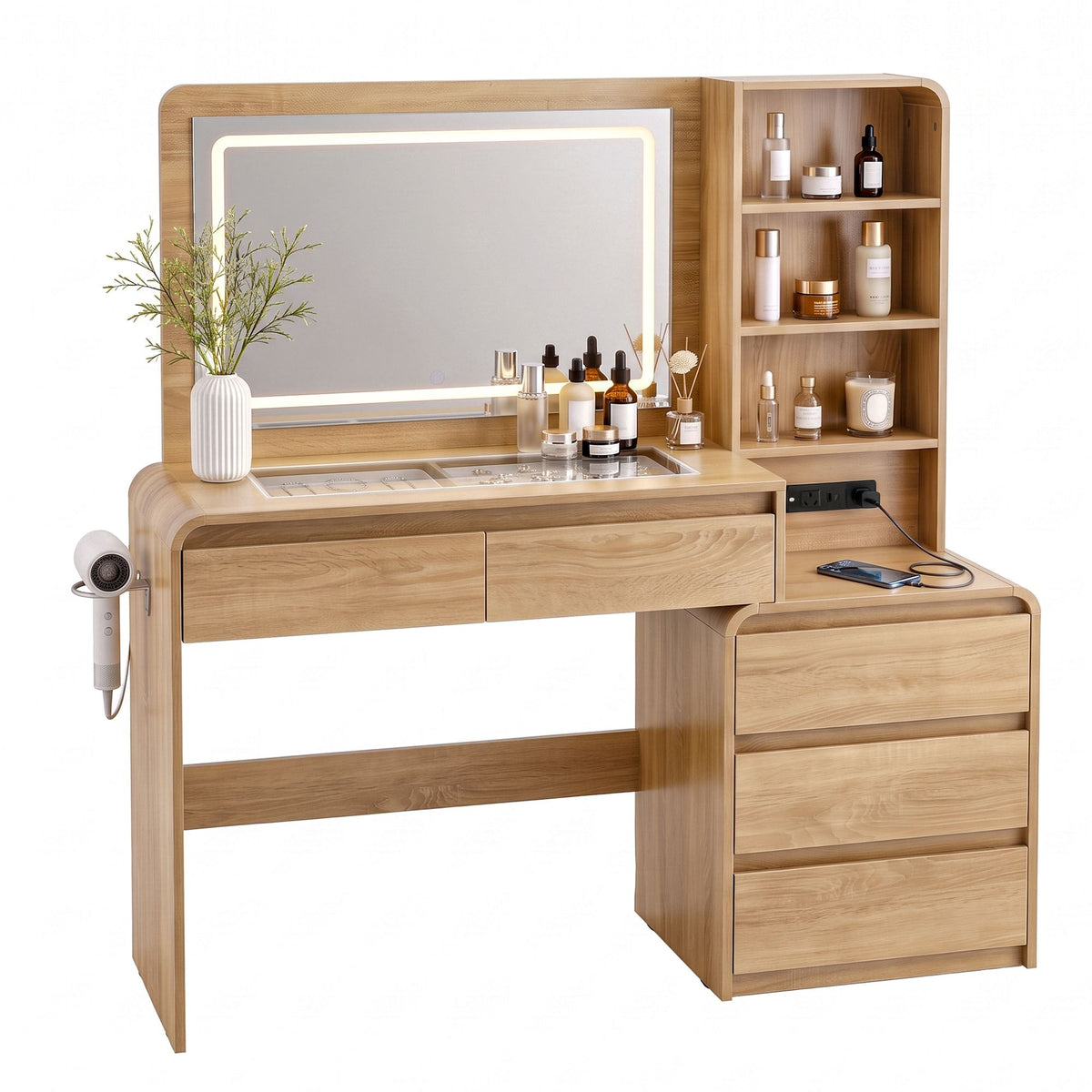 Dressing Table Makeup Vanity Desk with LED Mirror, Drawers & Charging Station - Wood - Furniture > Bedroom > Dressing Vanity & Dressing Tables - Rivercity House & Home Co. (ABN 18 642 972 209) - Affordable Modern Furniture Australia