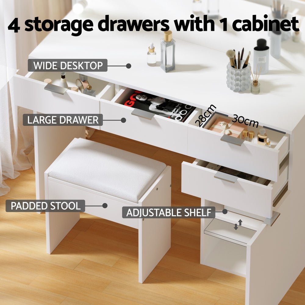 Dressing Table Set Stool 10 Led Bulbs White - Furniture > Bedroom > Dressing Vanity & Dressing Tables - Rivercity House & Home Co. (ABN 18 642 972 209) - Affordable Modern Furniture Australia