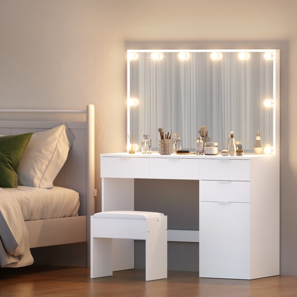Dressing Table Set Stool 10 Led Bulbs White - Furniture > Bedroom > Dressing Vanity & Dressing Tables - Rivercity House & Home Co. (ABN 18 642 972 209) - Affordable Modern Furniture Australia