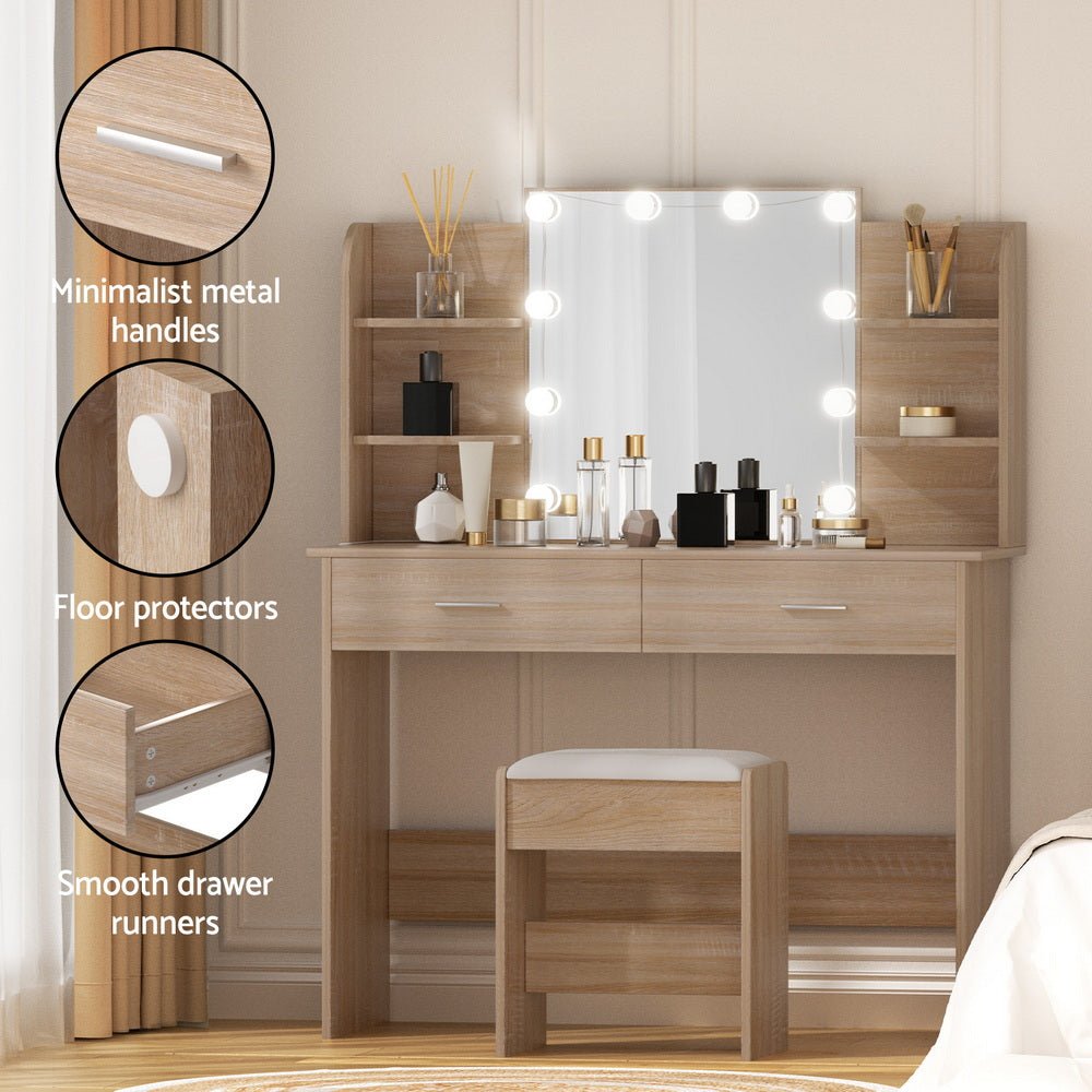 Dressing Table Set Stool 10 Led Bulbs Wood - Furniture > Bedroom > Dressing Vanity & Dressing Tables - Rivercity House & Home Co. (ABN 18 642 972 209) - Affordable Modern Furniture Australia