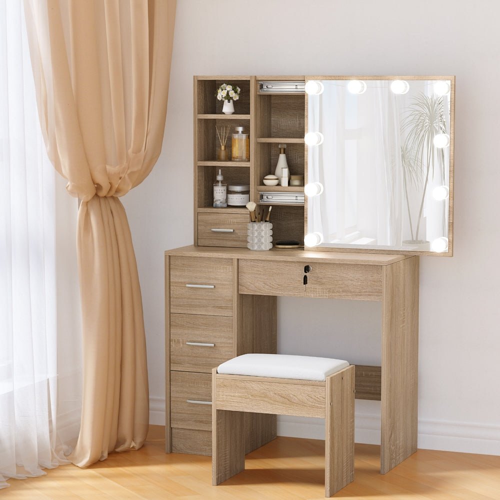 Dressing Table Set Stool 10 Led Bulbs Wood - Furniture > Bedroom > Dressing Vanity & Dressing Tables - Rivercity House & Home Co. (ABN 18 642 972 209) - Affordable Modern Furniture Australia
